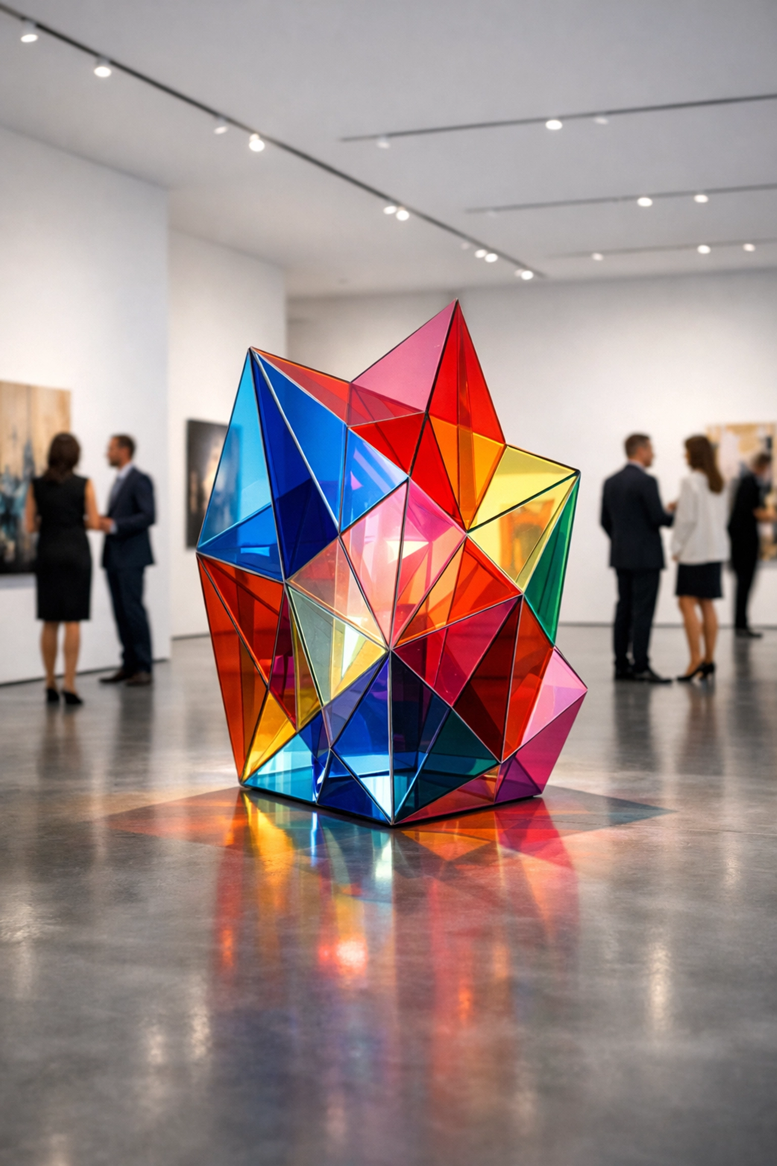 Modern abstract art installation at a Montreal gallery during the spring art fair season.