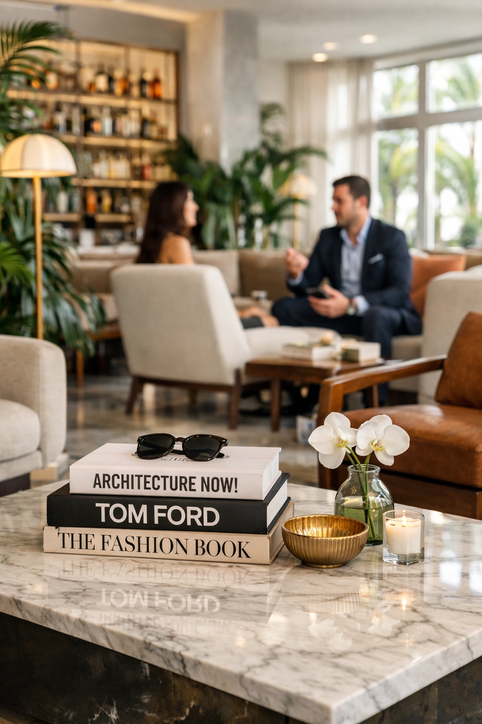 Professional brand photography in a luxury South Beach hotel lobby for Miami businesses.