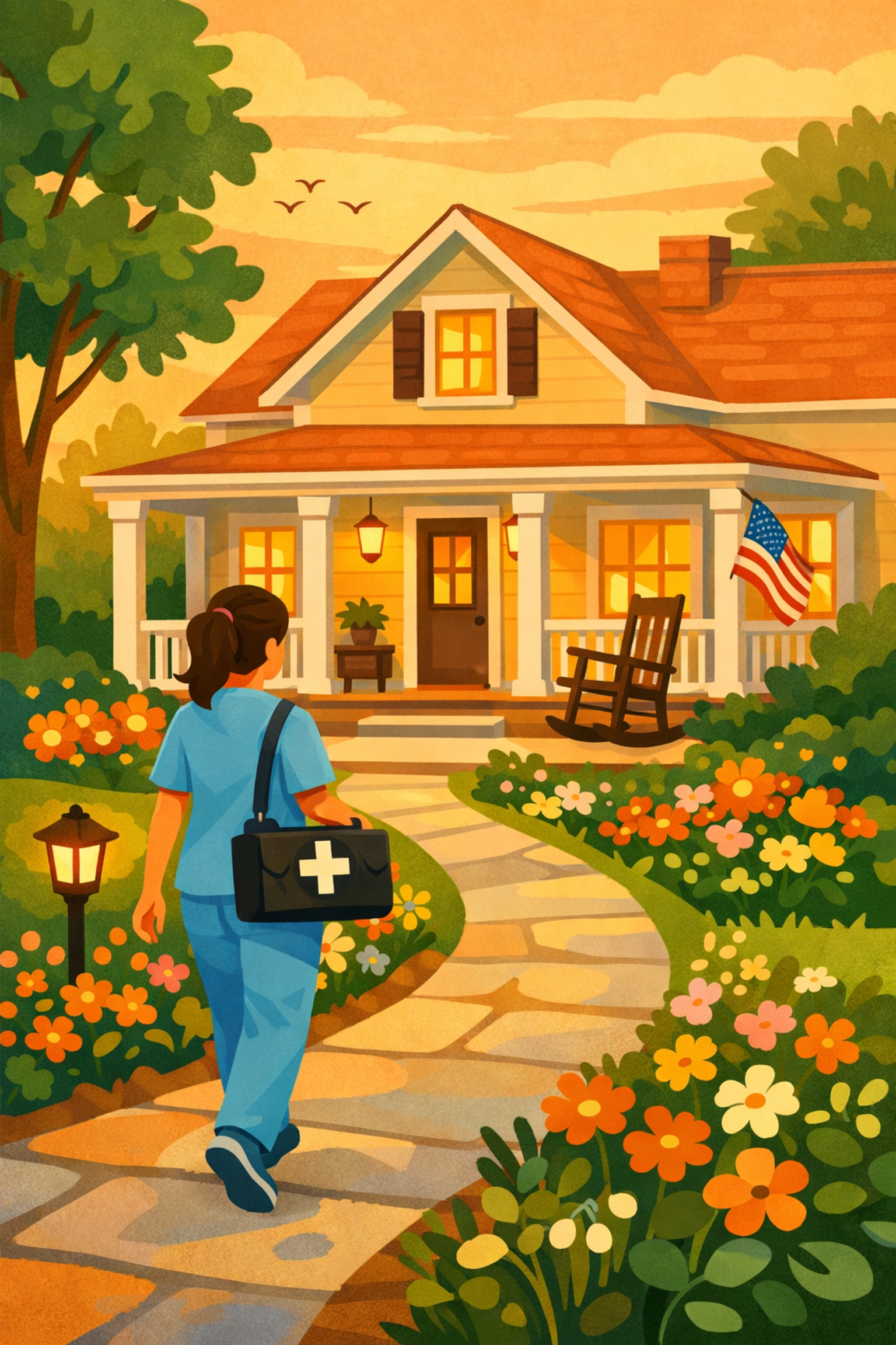 Healthcare professional arriving at Georgia home for in-home care services