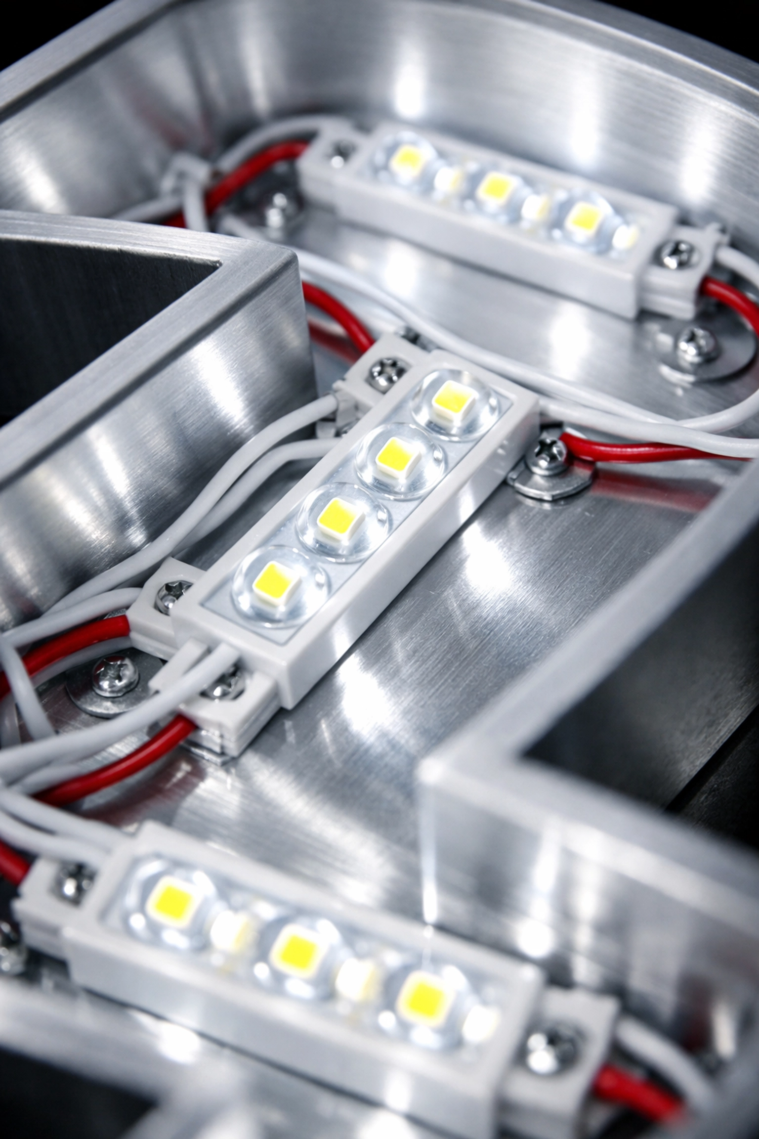 Internal LED lighting modules for an energy-efficient and bright custom business storefront sign.