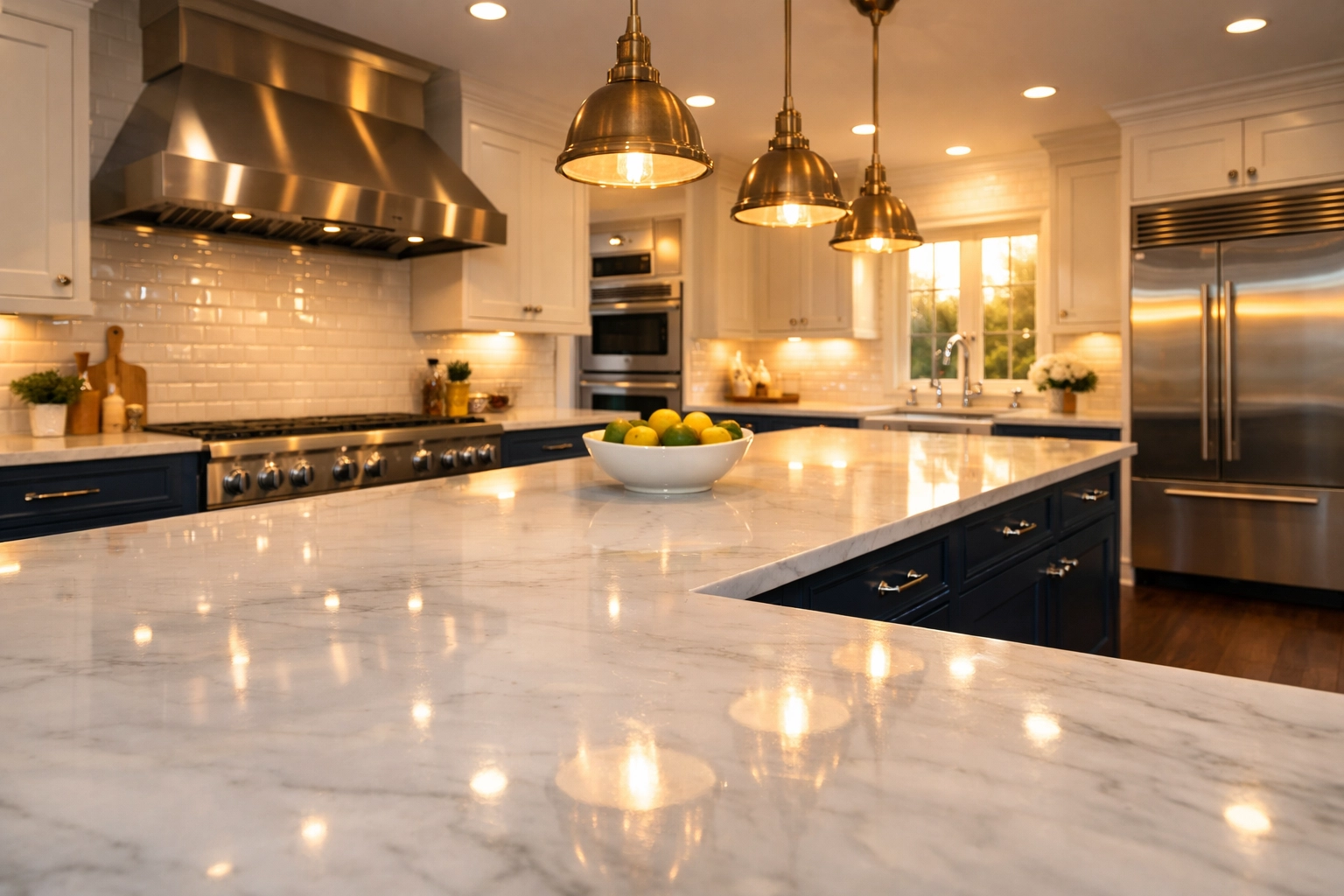 Sparkling luxury kitchen with marble countertops following professional deep cleaning in Southborough.