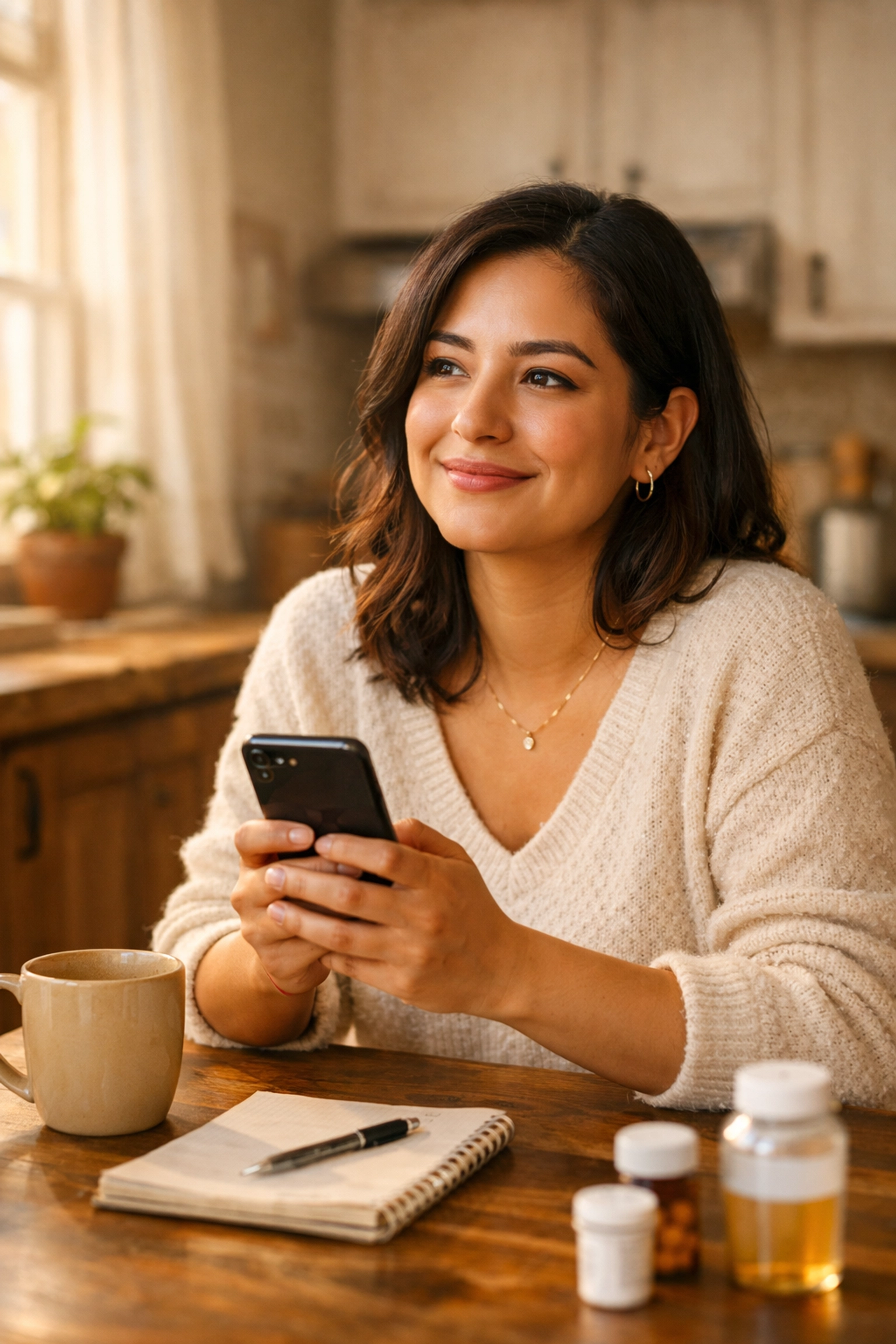 Woman using smartphone to chat with online doctor for private women's health treatment