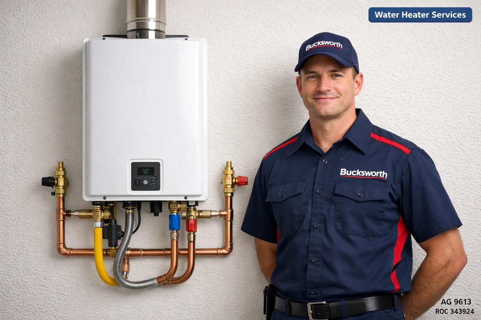 Professional tankless water heater installation in a Tolleson garage providing efficient hot water solutions.
