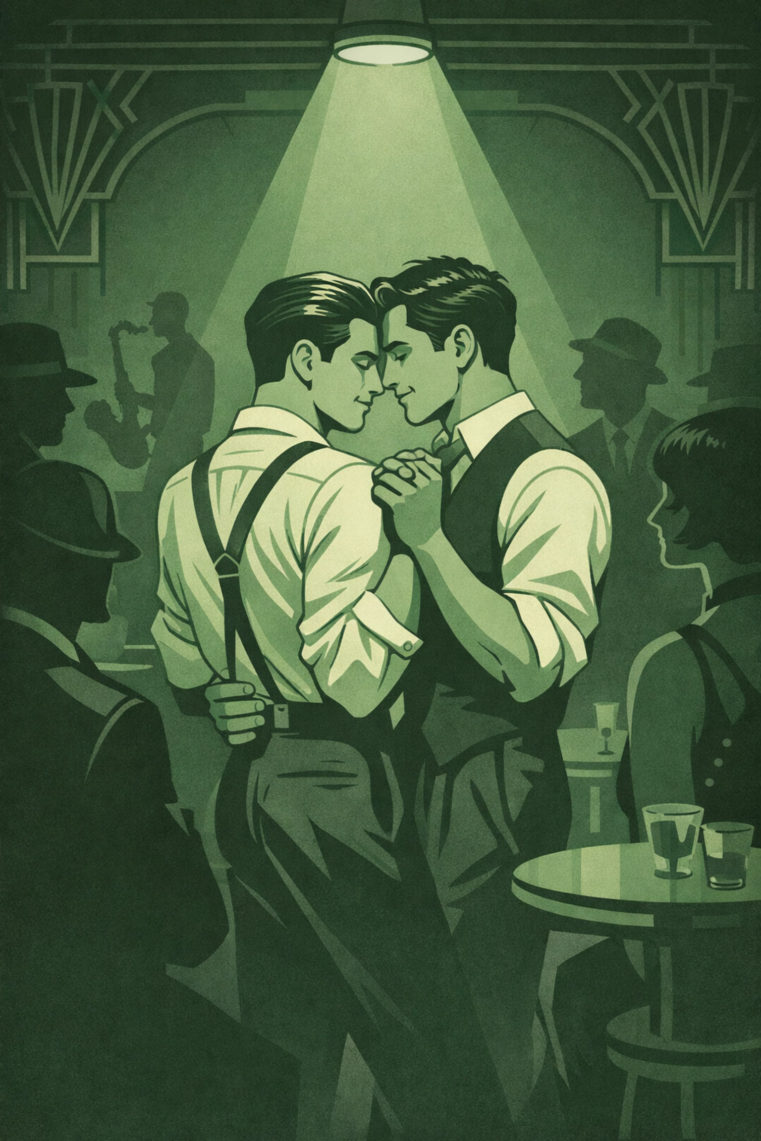 Two men dancing in 1930s Soho underground jazz club - LGBTQ+ nightlife history
