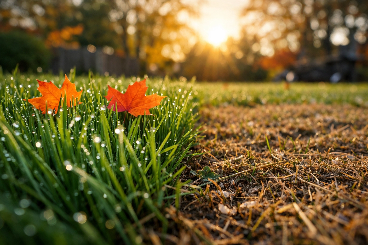 Comparison of healthy Michigan lawn height and scalped grass during fall clean up.