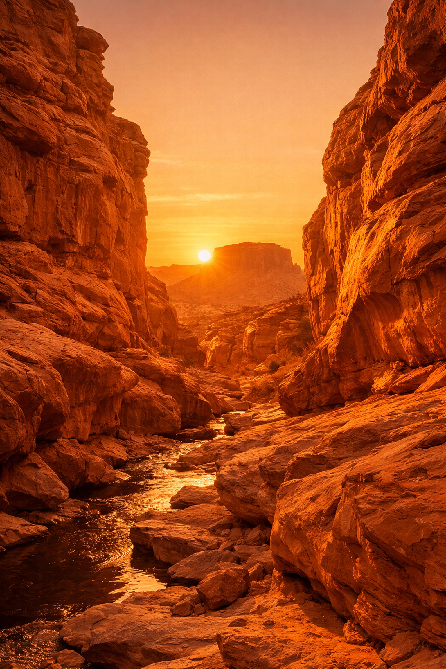 Warm sunset light in a desert canyon showcasing proper white balance in landscape photography.