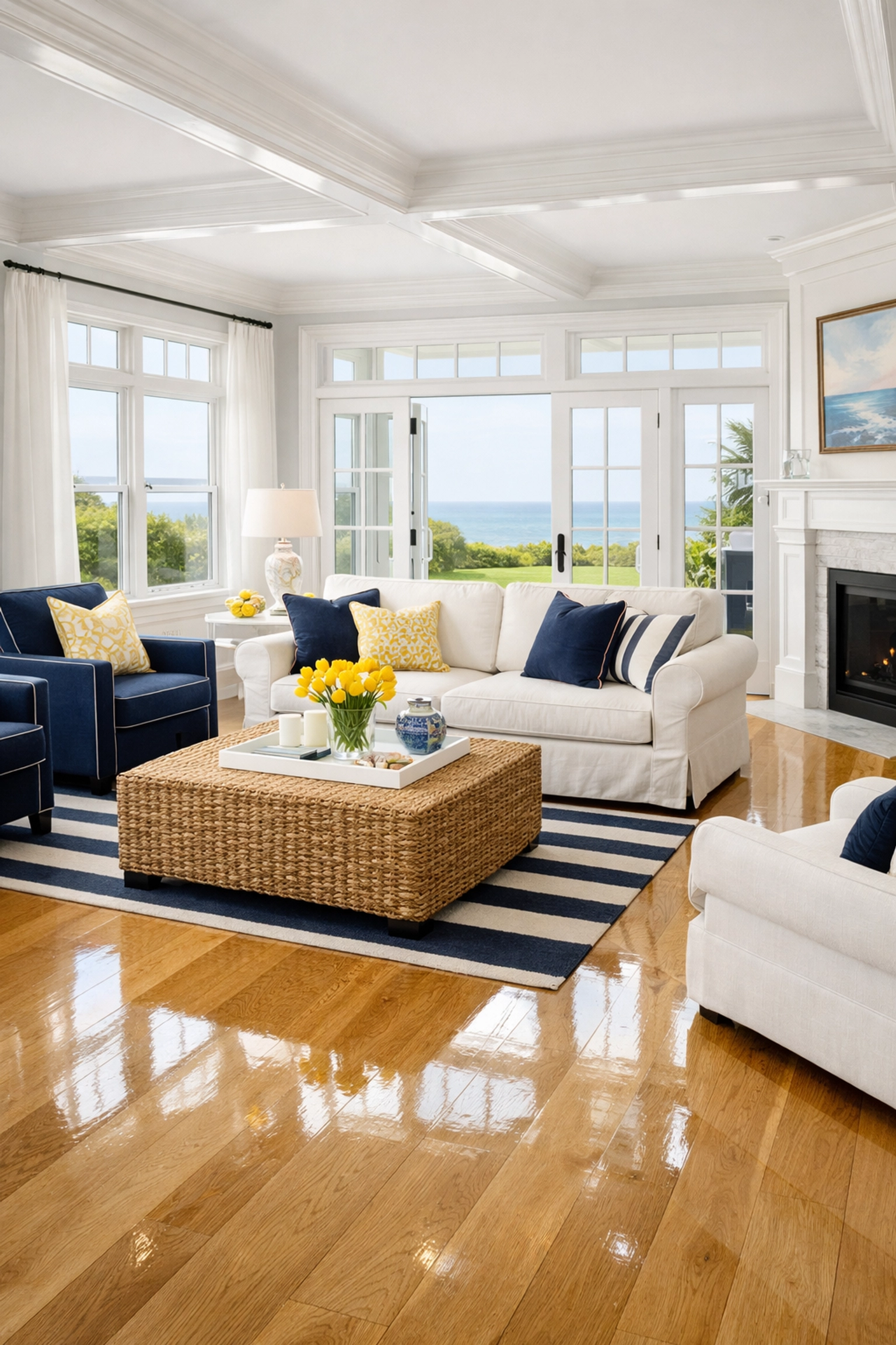 Spotless South Harwich living room with polished floors after a house cleaning in South Harwich, MA.