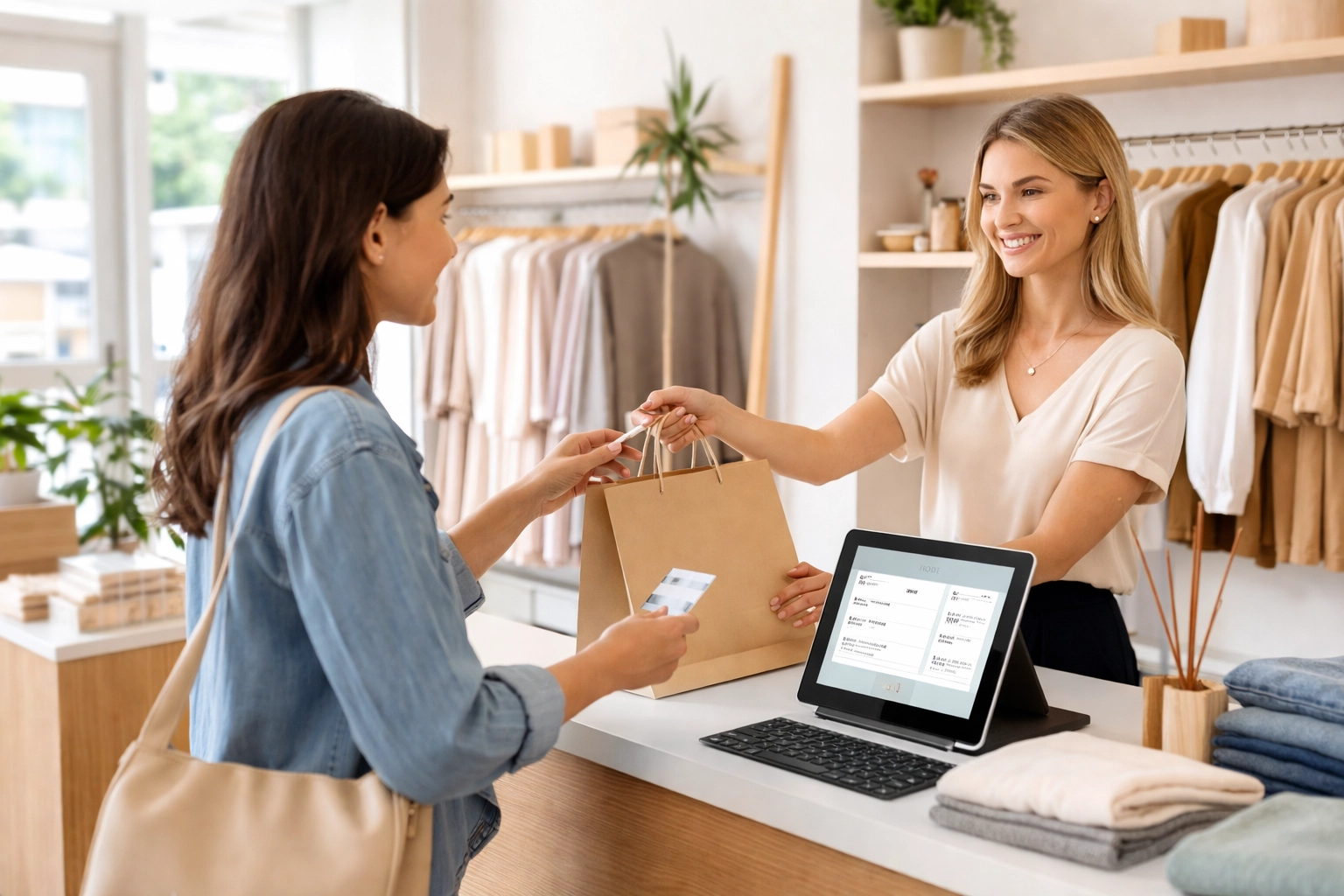 Shopify POS in a retail store connecting in-person sales with online inventory at a modern checkout