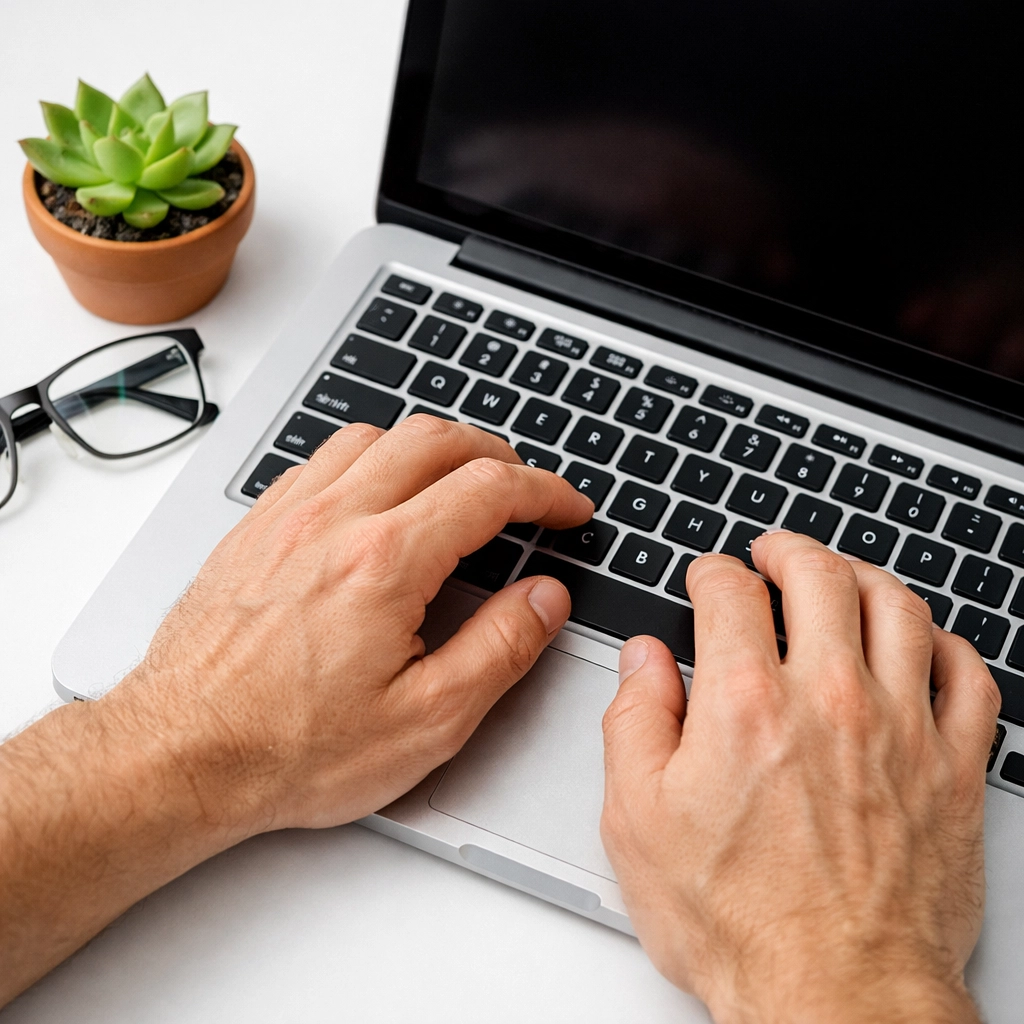 Hands typing on a laptop to securely apply for a quick cash advance in Canada.