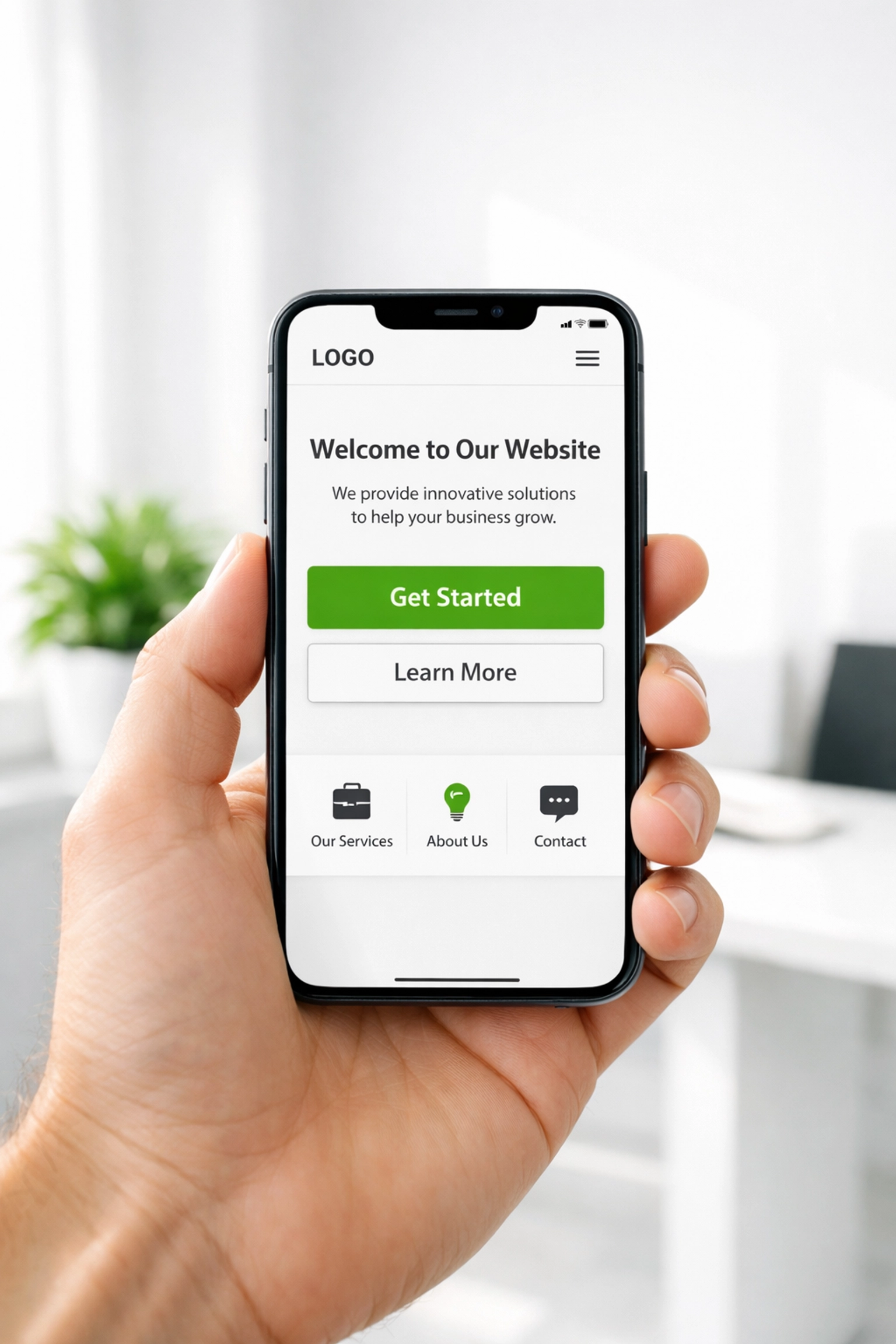 Mobile-friendly contractor website design on smartphone with large buttons and click-to-call header