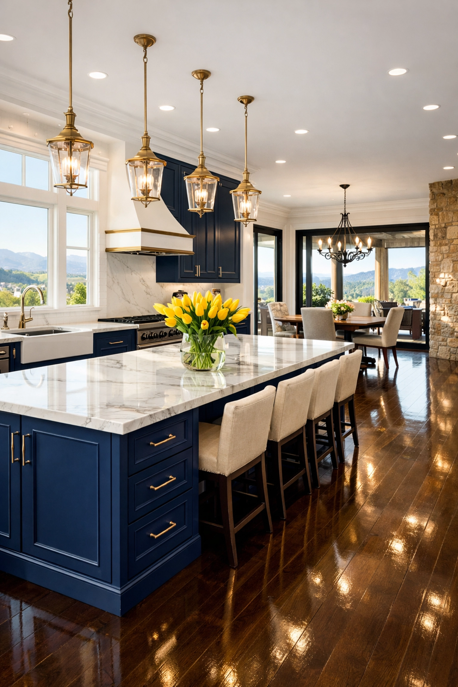Spotless luxury kitchen with polished hardwood floors following a residential deep cleaning in Littleton.