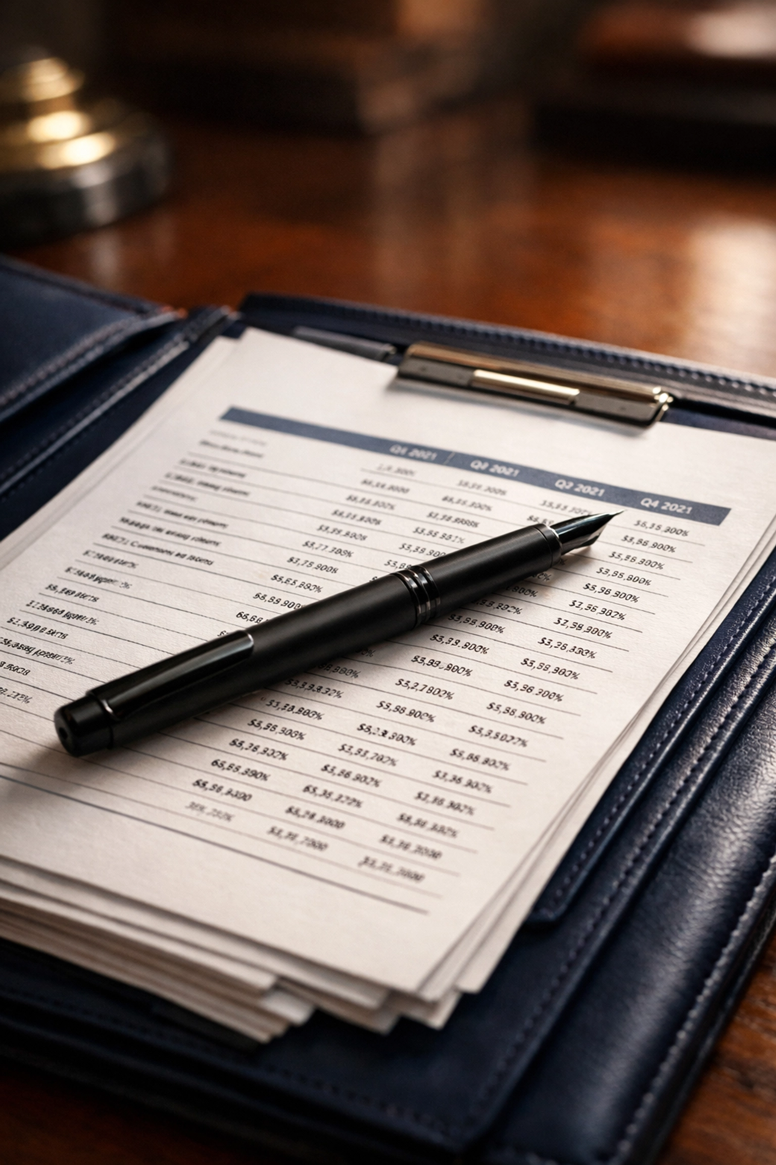 Organized financial documents in a portfolio ready for a standard business valuation with SBA pre-qualification.