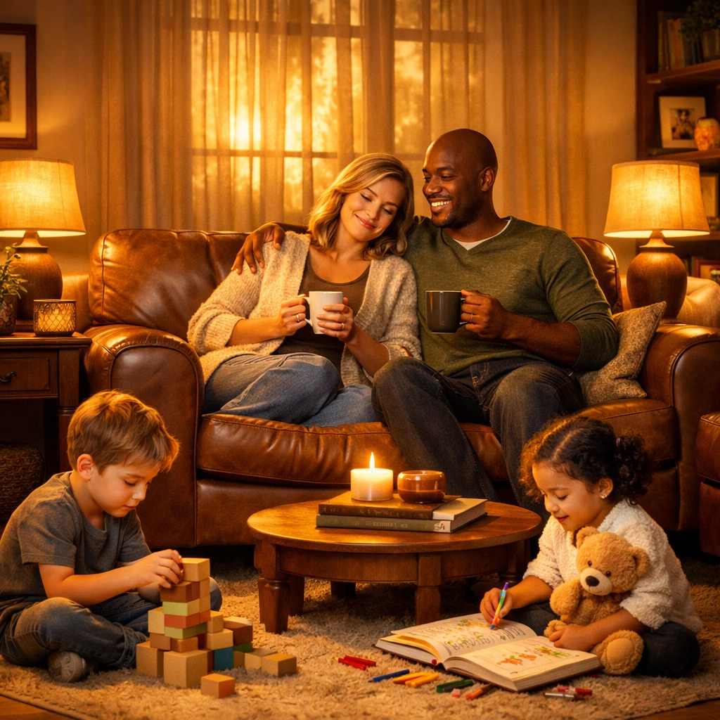 Foster family enjoying respite care evening at home in Missouri