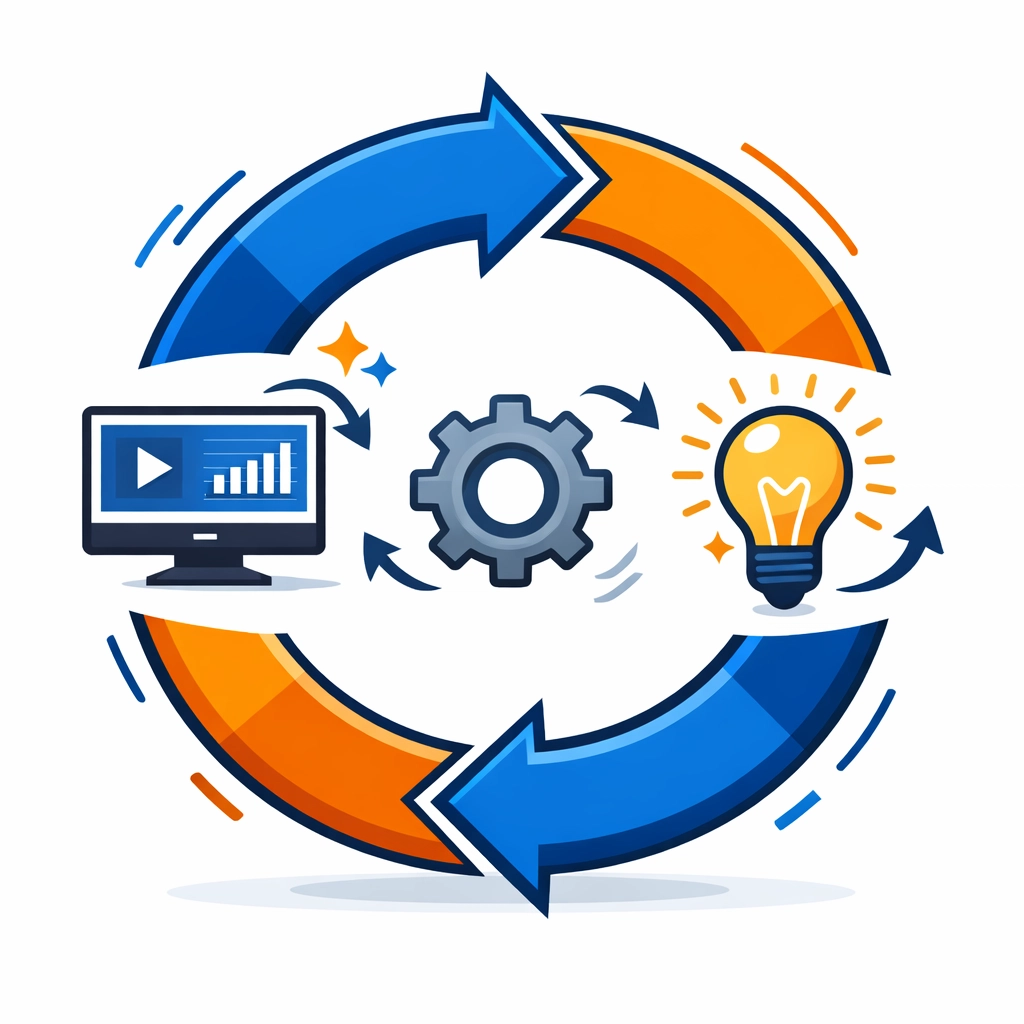 A circular arrow loop representing the continuous update cycle in custom eLearning development.