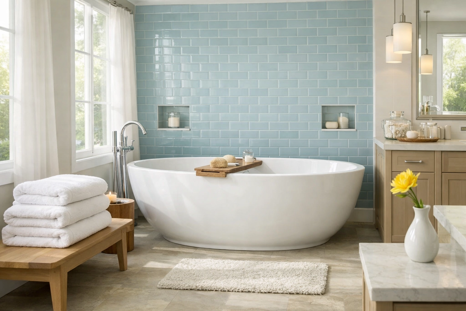 Spotless master bathroom in Lunenburg showing the results of professional-grade cleaning techniques.