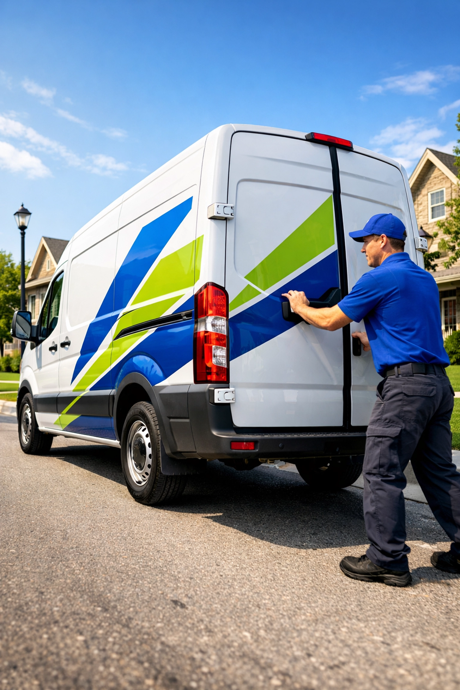 Professional junk removal cargo van and crew member providing residential hauling services in Aurora.