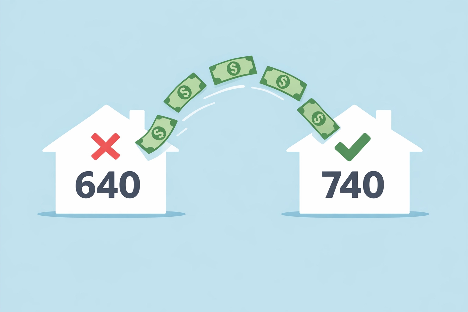 Comparación de puntaje de crédito 640 vs 740 para comprar casa y diferencia en costos de hipoteca