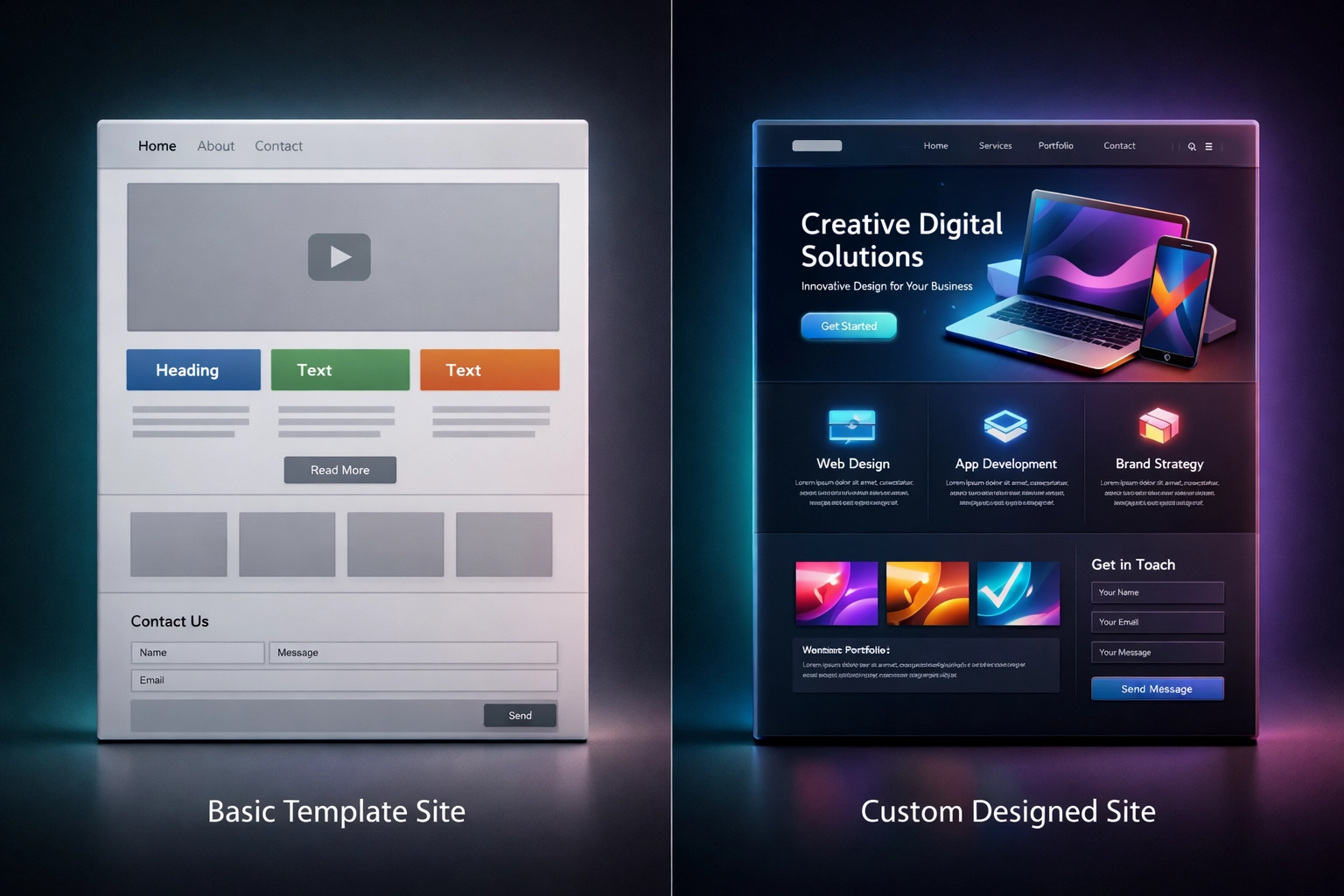 Comparison of DIY template website versus professional custom website design