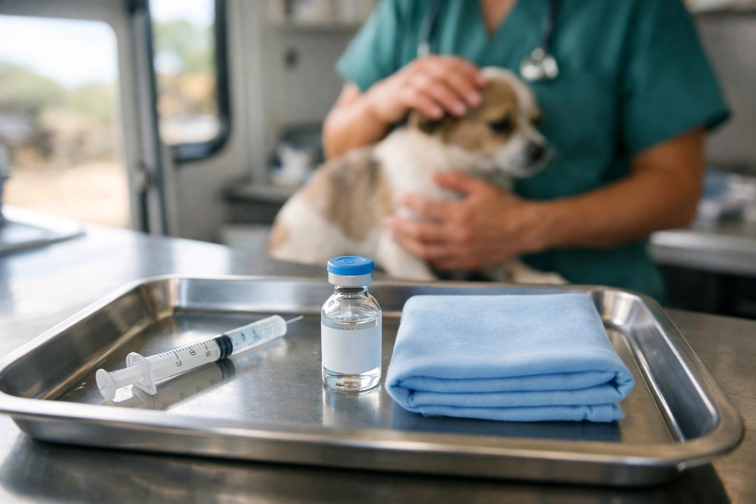 Sterile veterinary surgical tools and vaccines ready for a low-cost spay and neuter procedure in Oaxaca.
