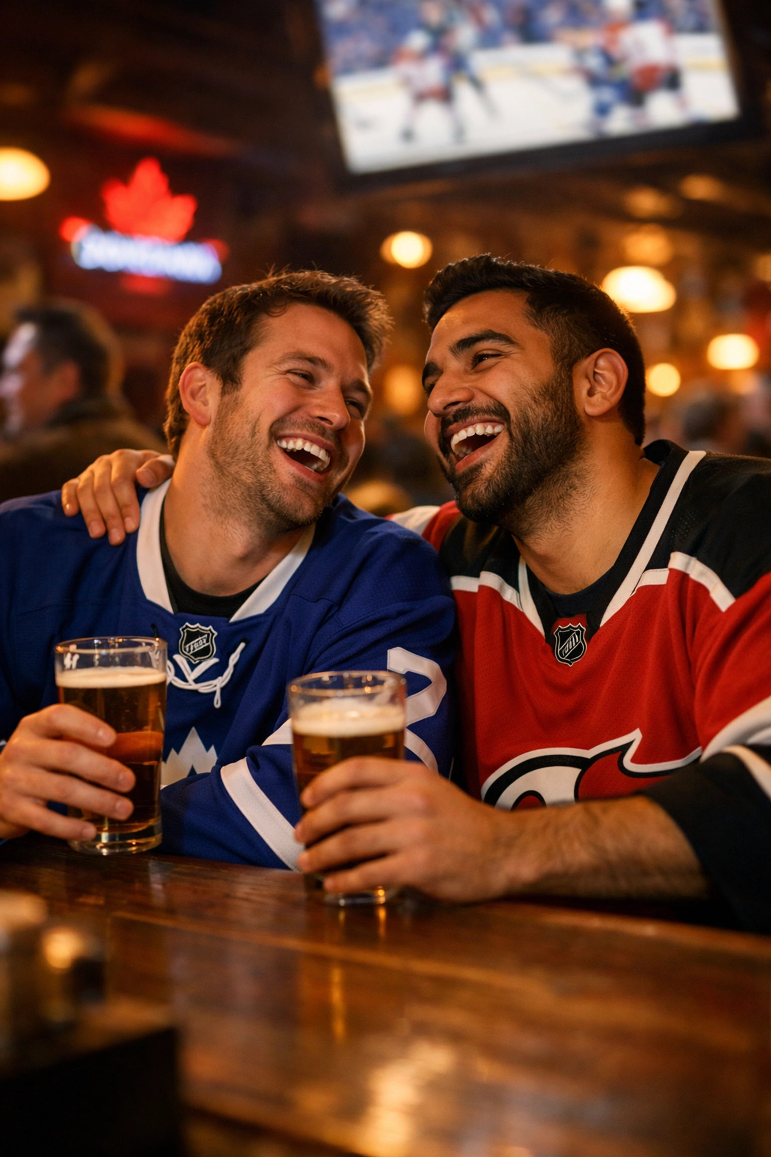 Two men bonding over hockey at Toronto sports bar - gay romance slow burn story