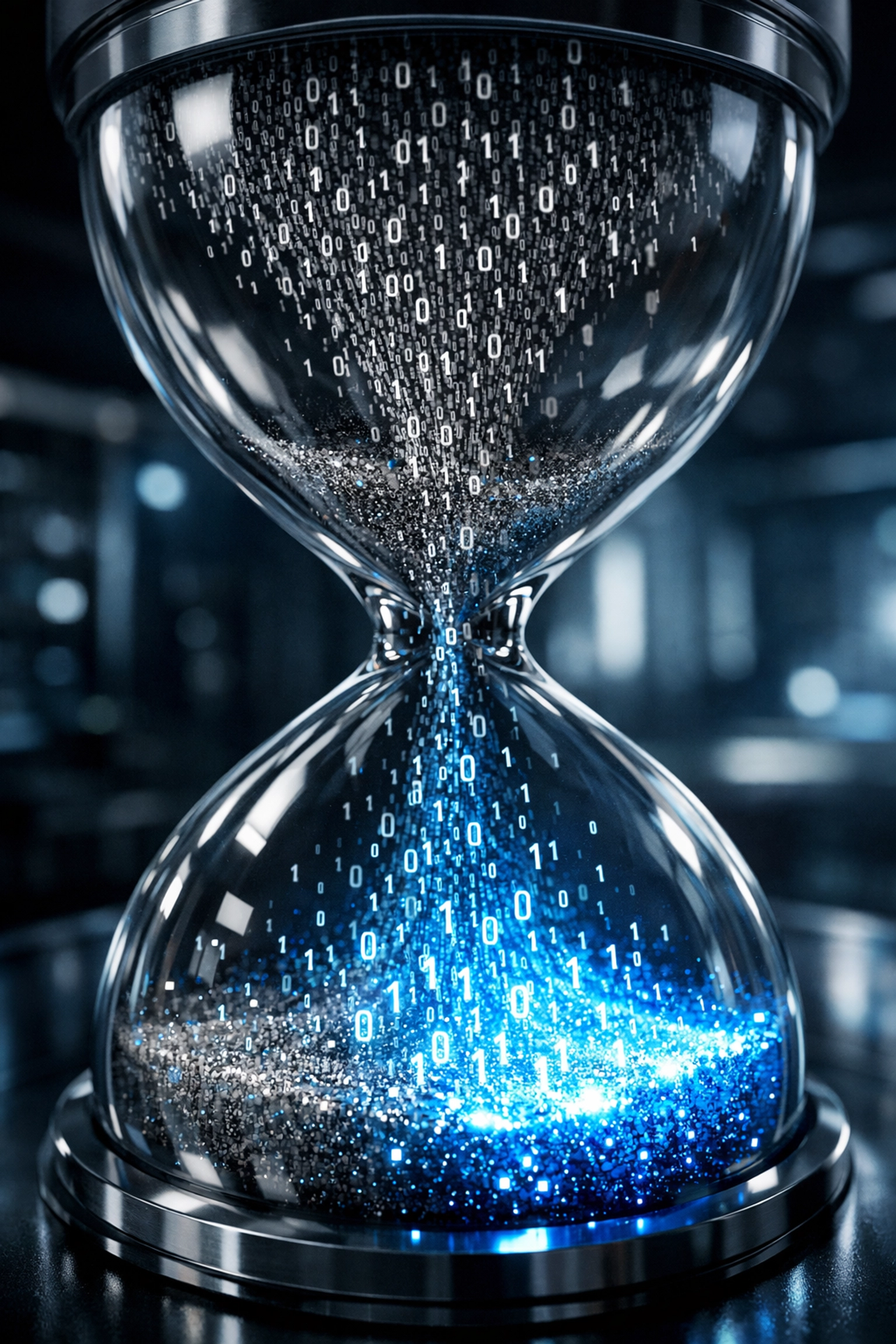 Digital hourglass representing the transformation of old content into fresh SEO insights.