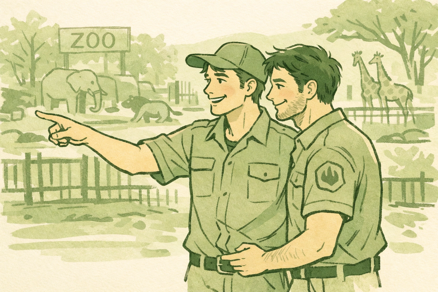 Two queer zookeepers working together at wildlife enclosure supporting animal conservation