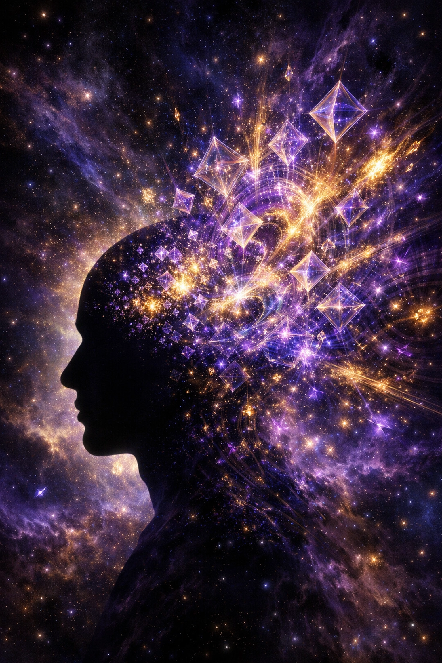 Abstract visualization of a human brain entering a flow state for peak performance.