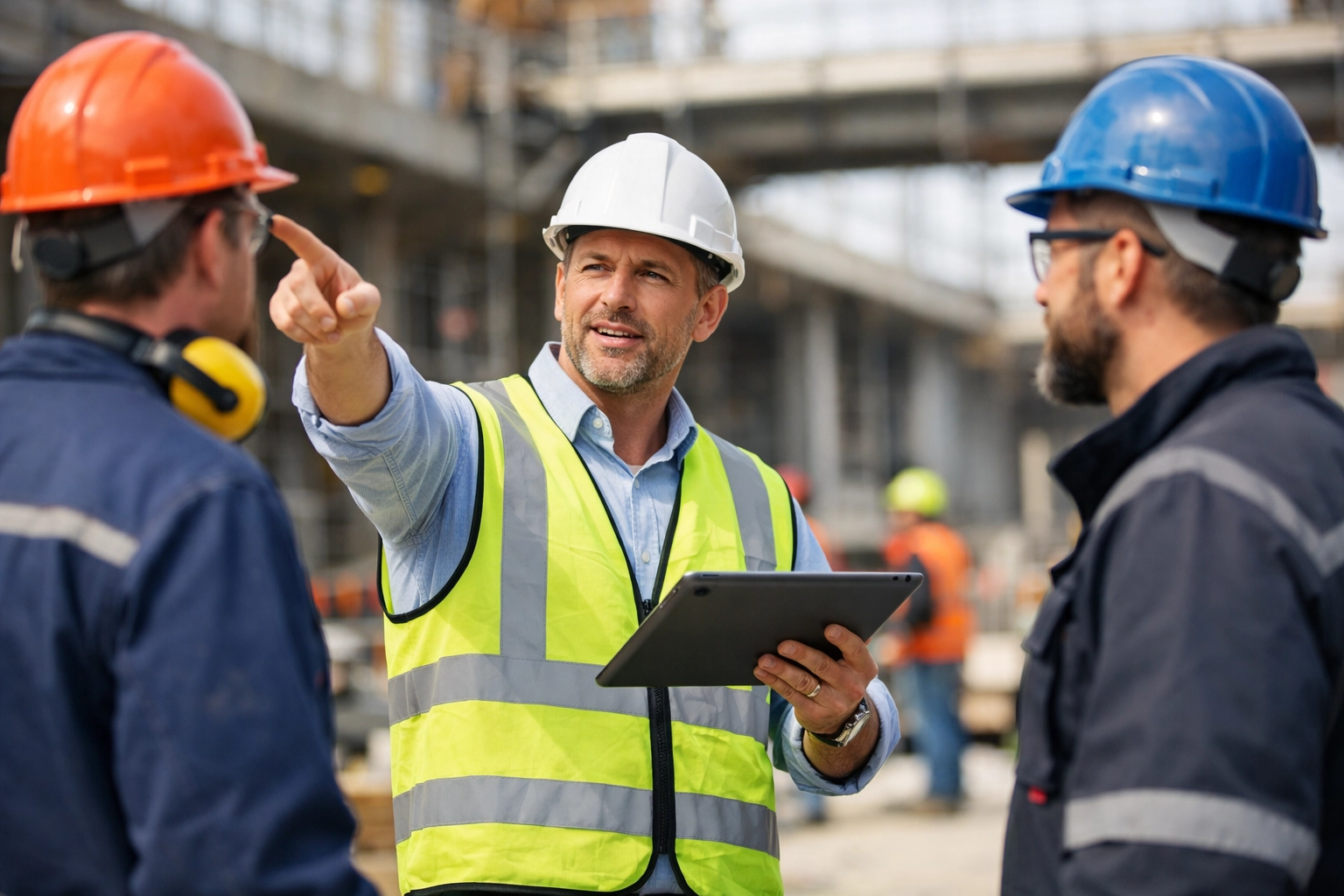 Professional construction superintendent services coordinating subcontractors on a large project site.