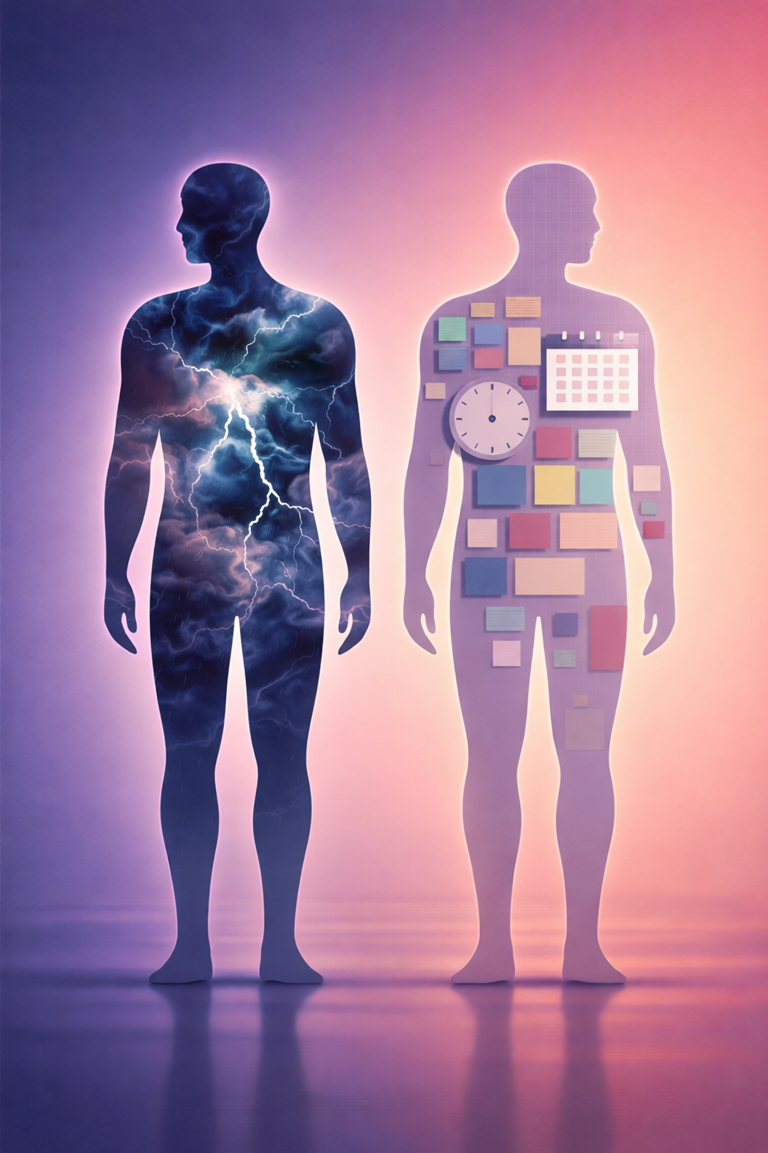 Two human silhouettes representing emotional and practical risk factors in hedge fund investing.