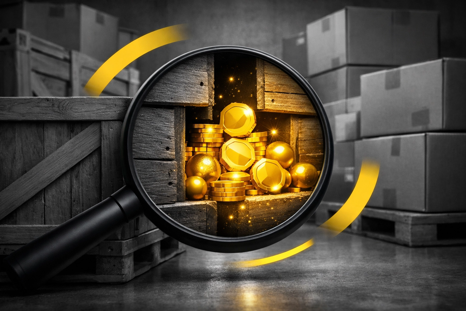 Magnifying glass uncovering hidden profit through a professional Amazon reimbursement audit and recovery service.