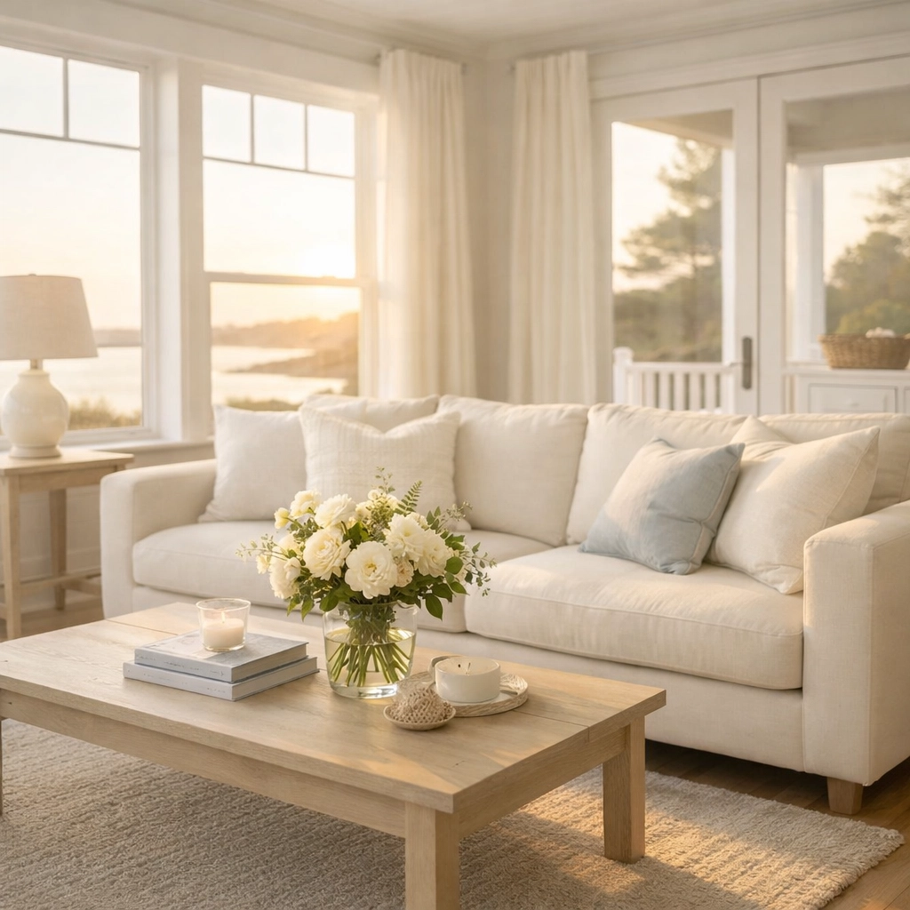 Professionally staged Melrose home living room ready for showings and photos