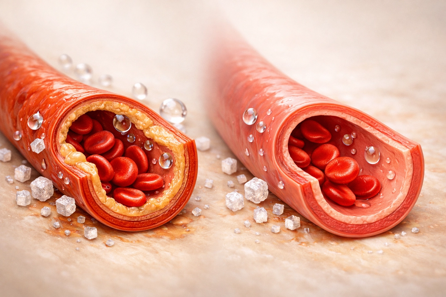 Comparison of constricted blood vessel from insulin resistance versus healthy relaxed vessel