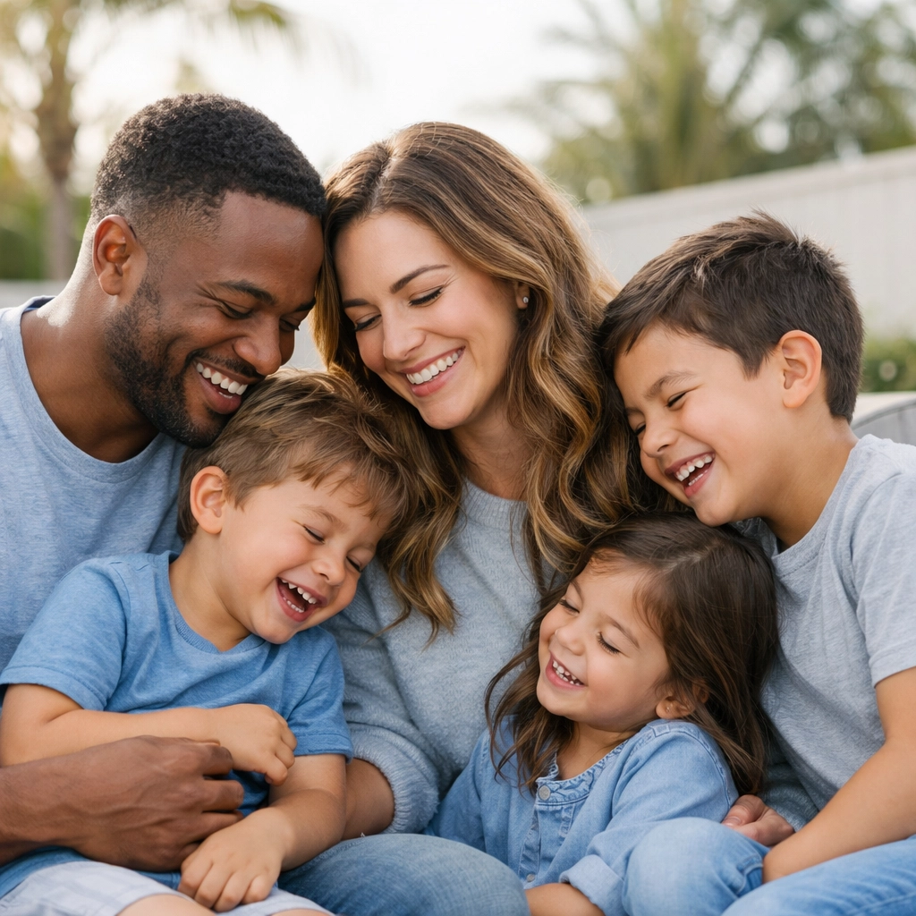 Young California family laughing together, secured by affordable term life insurance coverage.