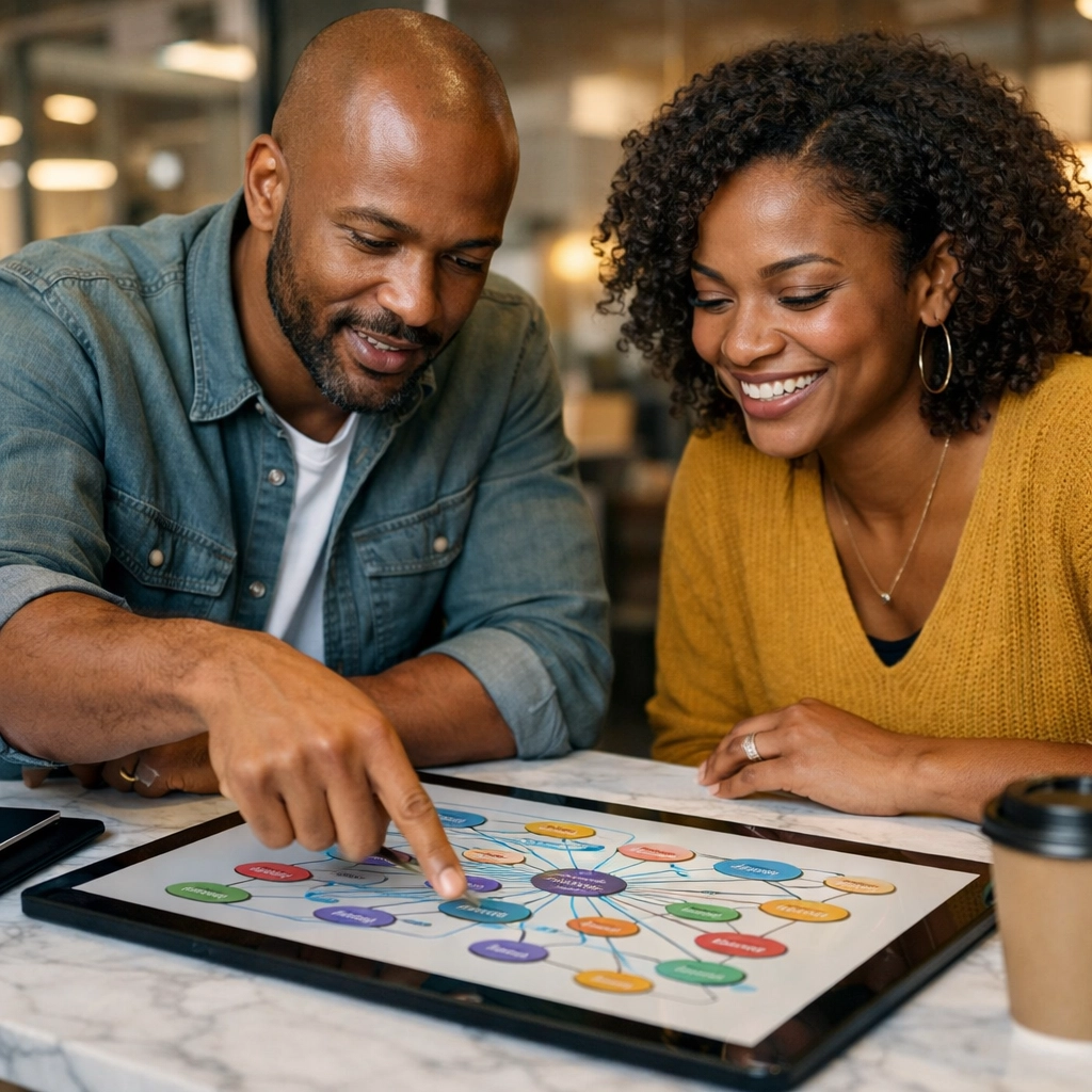 Creative team collaborating in a modern office to ensure authentic brand voice and human-first content strategy.