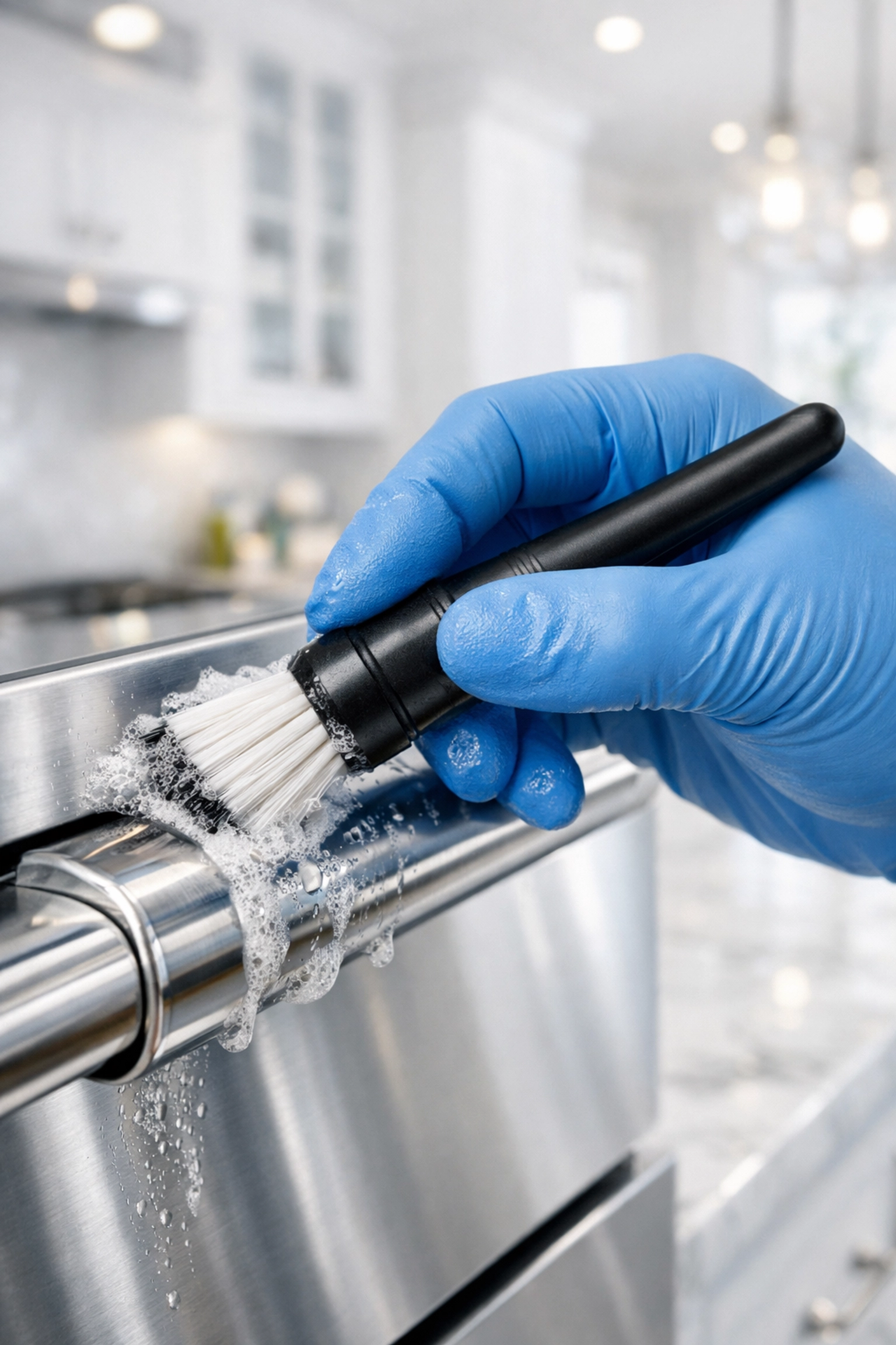 Detailed deep cleaning Ashby MA service on kitchen appliance handles for a germ-free home.