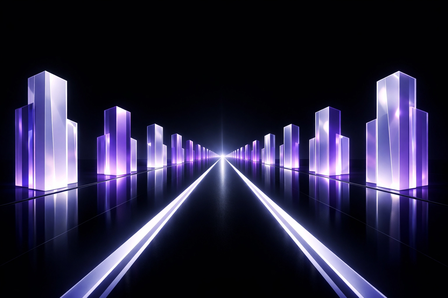 Digital path with pillars symbolizing B2B brand milestones and long-term thought leadership strategy.