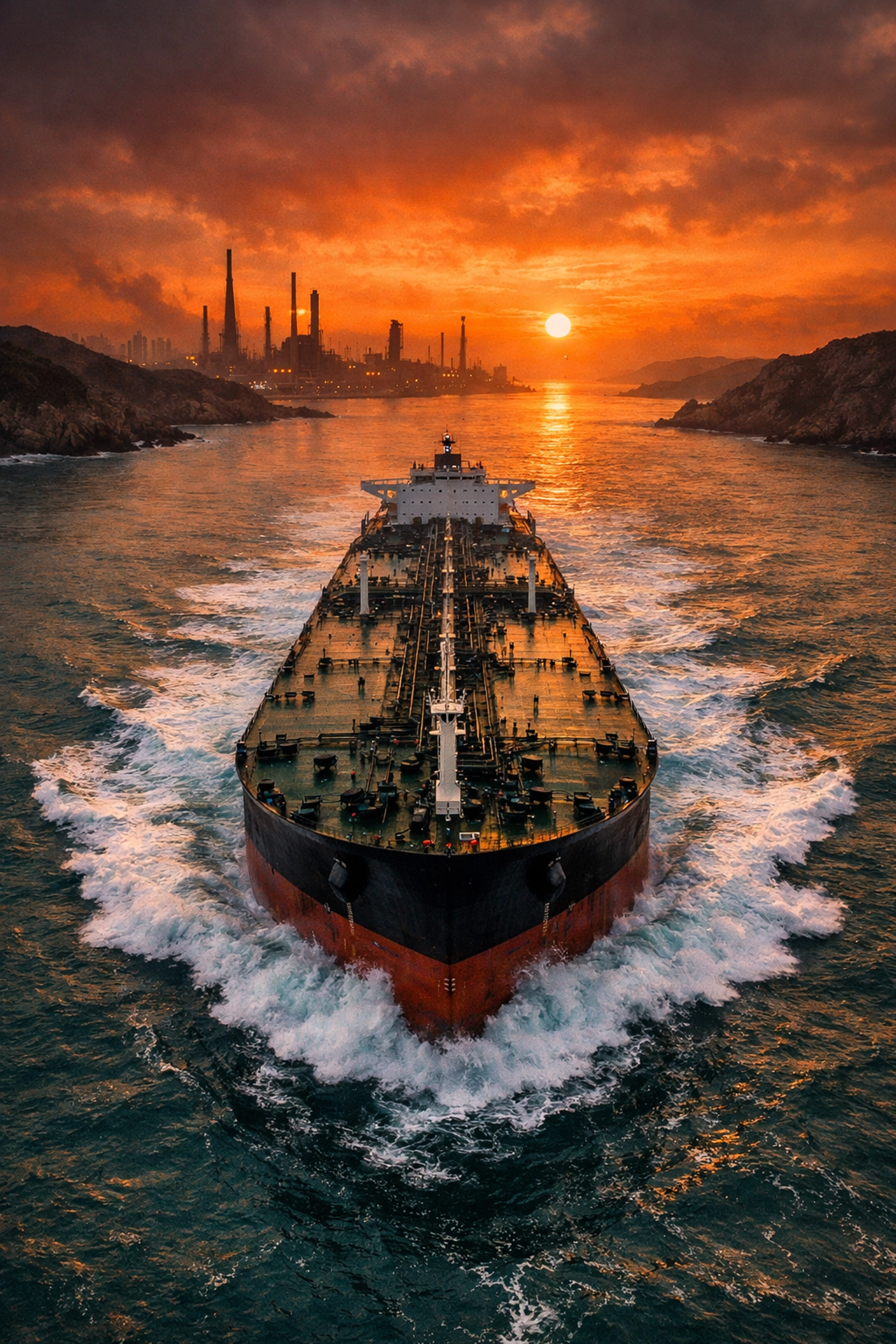 A massive oil tanker at sea, illustrating the global supply chain bottlenecks that raise diesel prices.