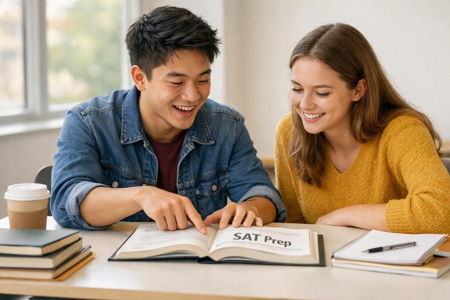 Students collaborating on SAT reading comprehension practice together