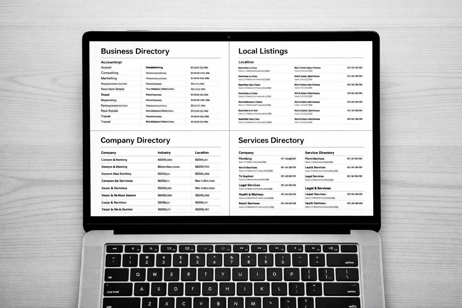 Laptop screen displaying multiple veterinary clinic directory listings and citations