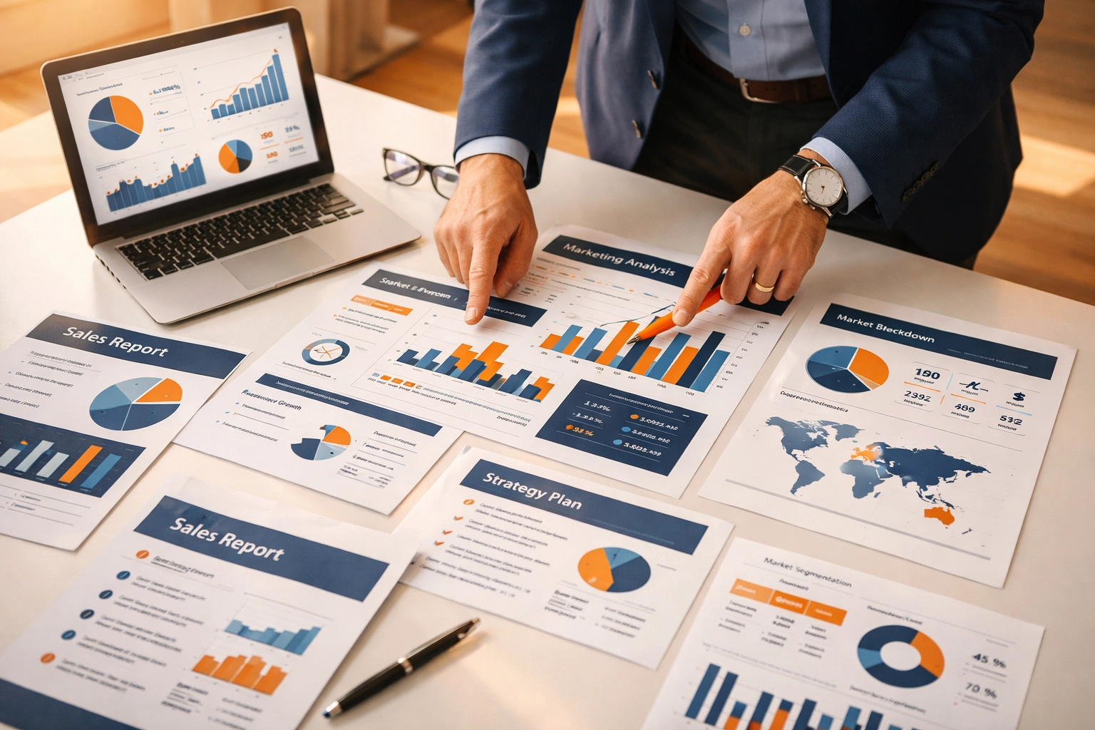 Sesión De Coaching Online Para Desarrollo De Hábitos Positivos Consultor empresarial presentando análisis estratégico y documentos para pyme