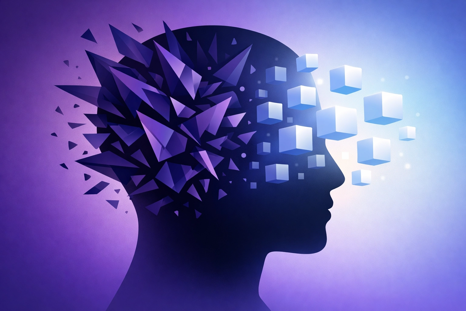 Abstract visual representing a mind moving from cognitive overload to organized calendar clarity.