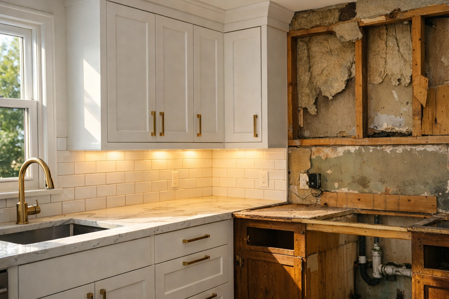 Kitchen renovation with painted white cabinets and new hardware showing strategic refresh