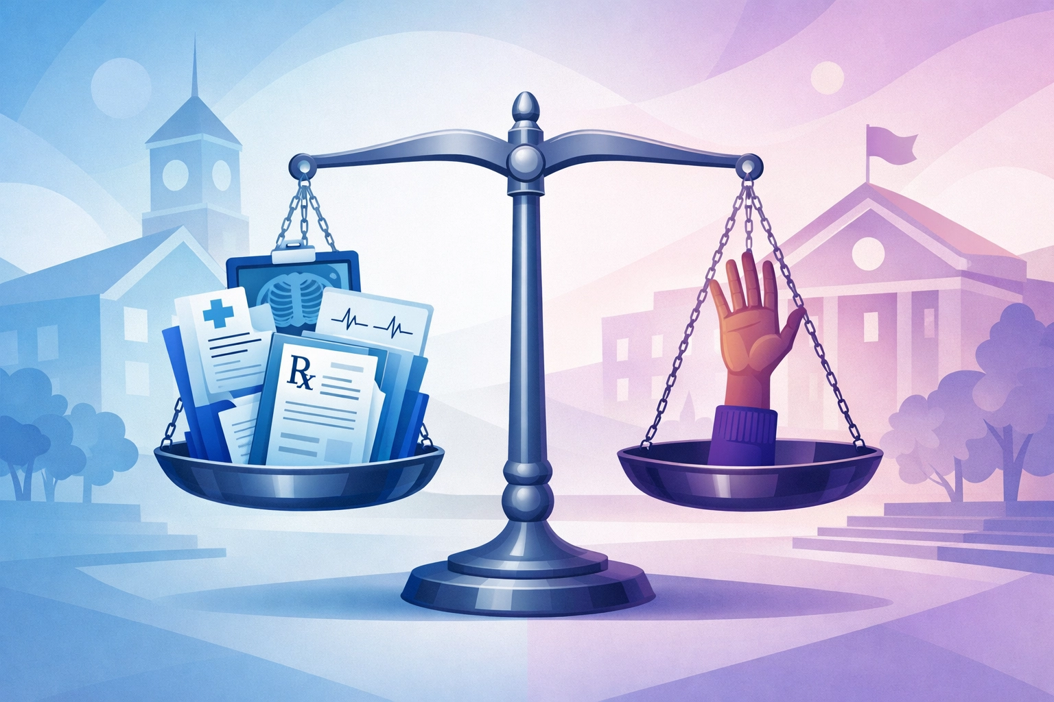 Balance scale showing tension between disability documentation requirements and student access