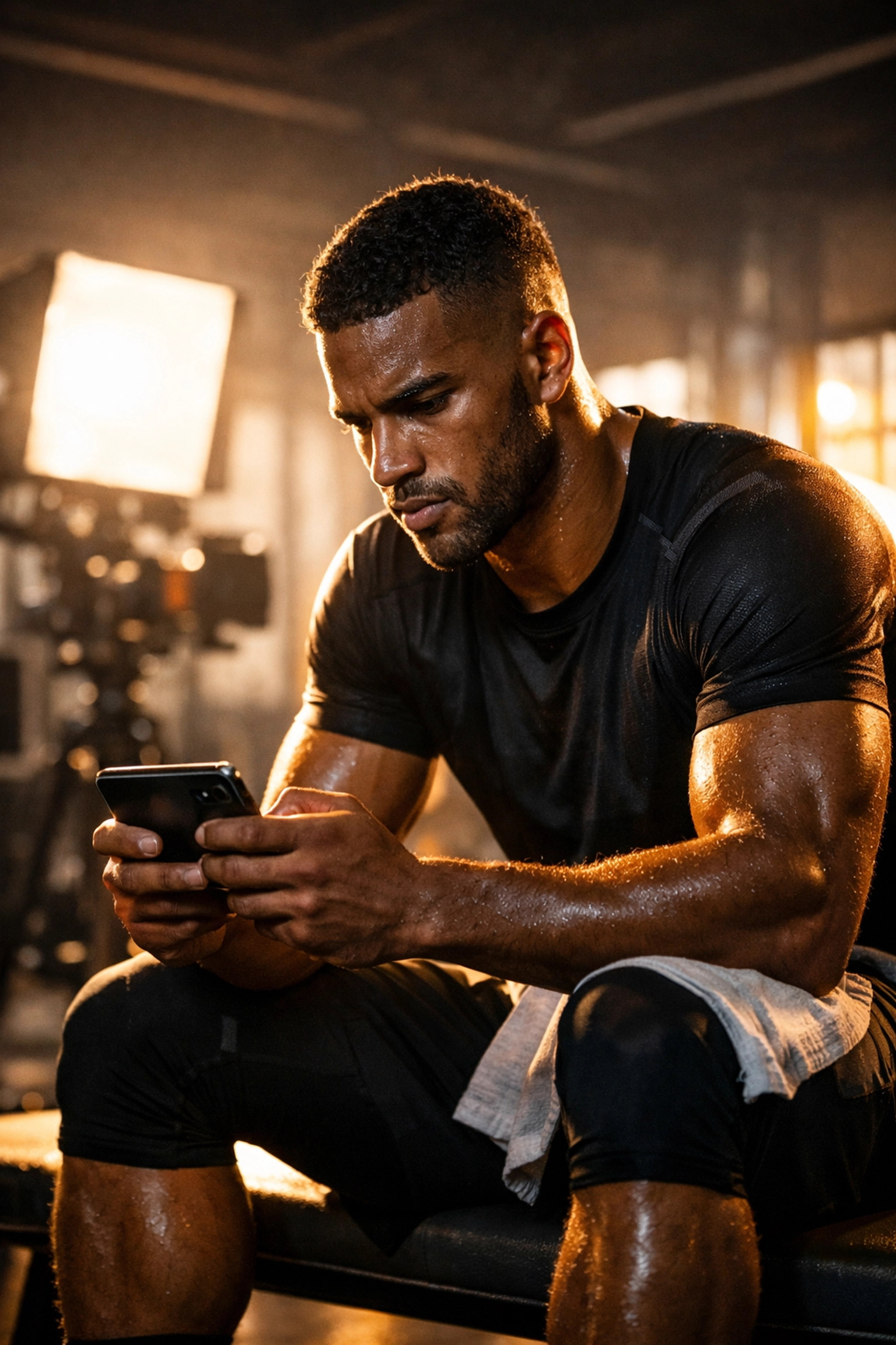 Professional athlete creating social media content on a smartphone for an NIL marketing campaign.