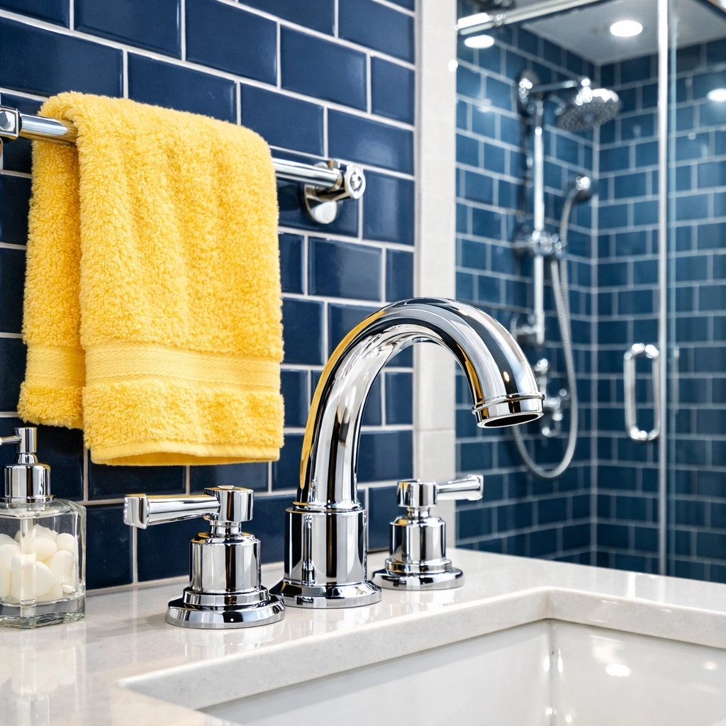 Professionally cleaned Medway bathroom featuring sparkling chrome fixtures and white grout in a glass shower.