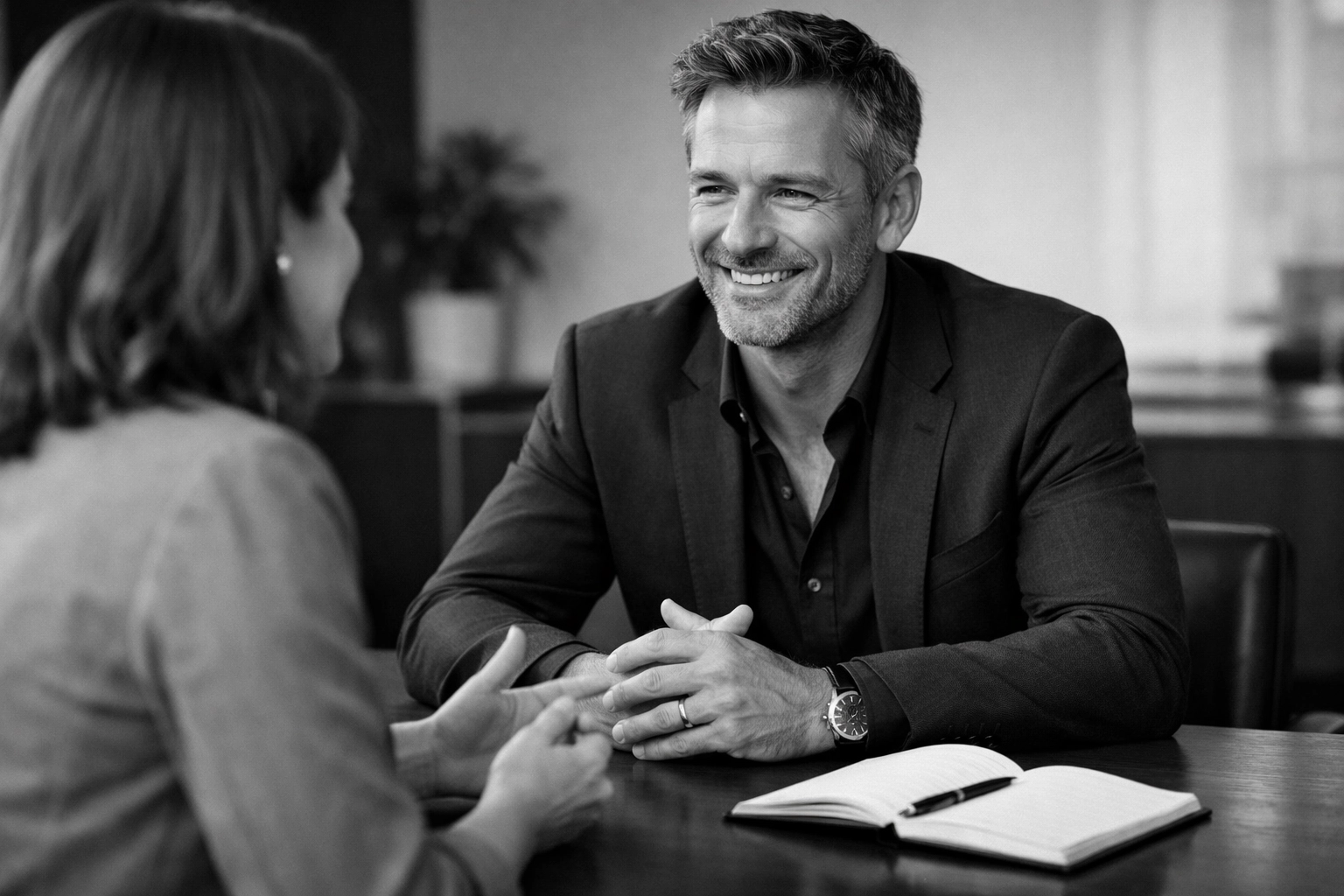 Dating coach working with professional client during a personalized relationship coaching session