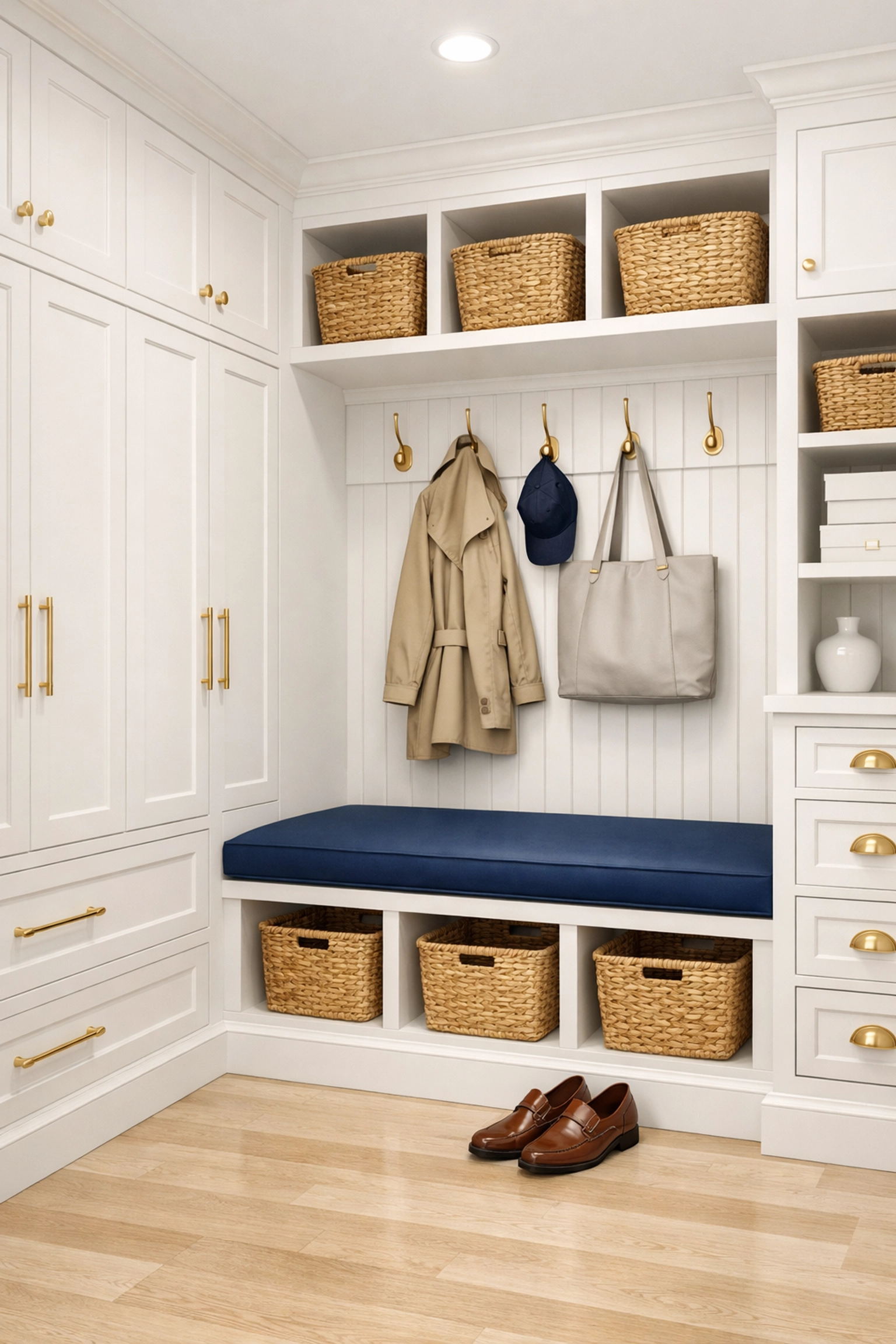 A tidy luxury mudroom showcasing the results of professional deep cleaning Worcester.