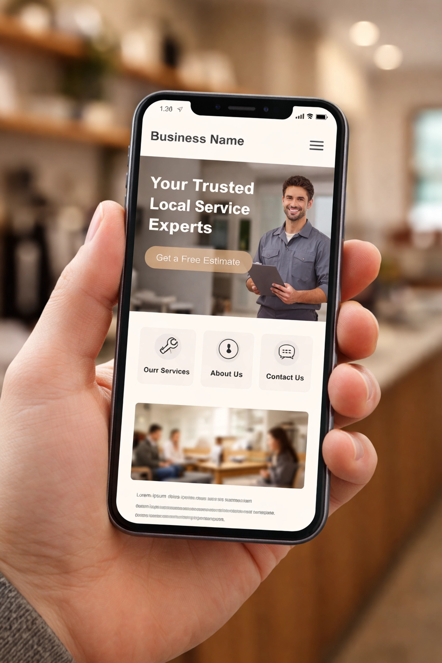 Mobile-friendly Sunderland web design displayed on a phone inside a local café