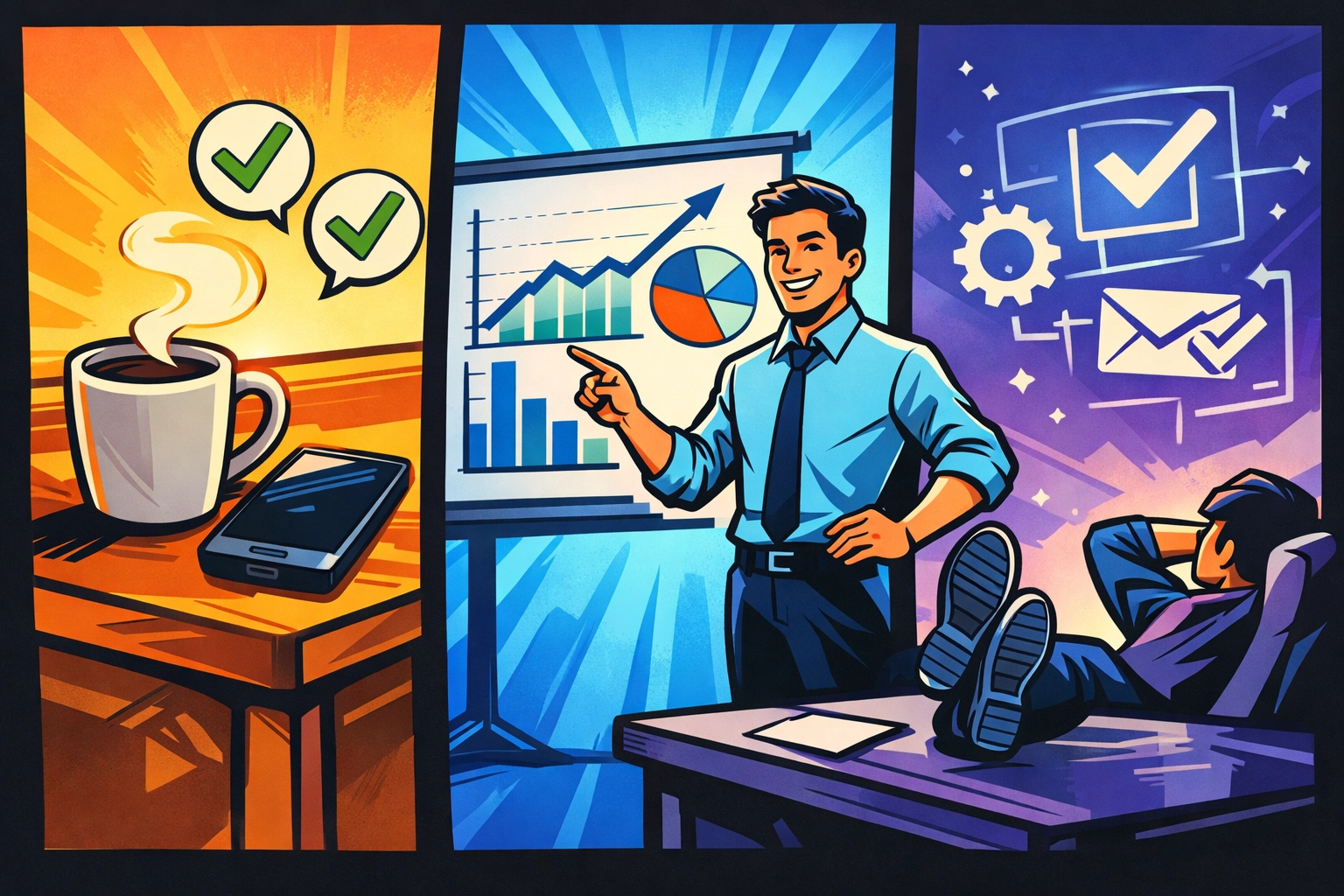 Daily workflow automation from morning to evening with AI handling business tasks