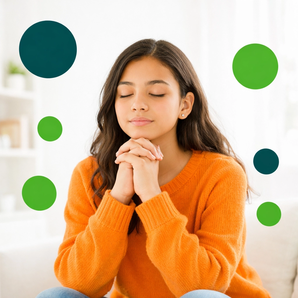 Teenage girl reflecting and praying to develop emotional intelligence and faith-based coping skills.